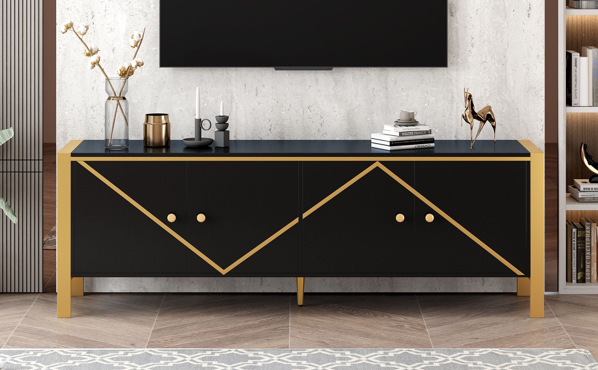 Modern Minimalist TV Stand With 2 Spacious Cabinets