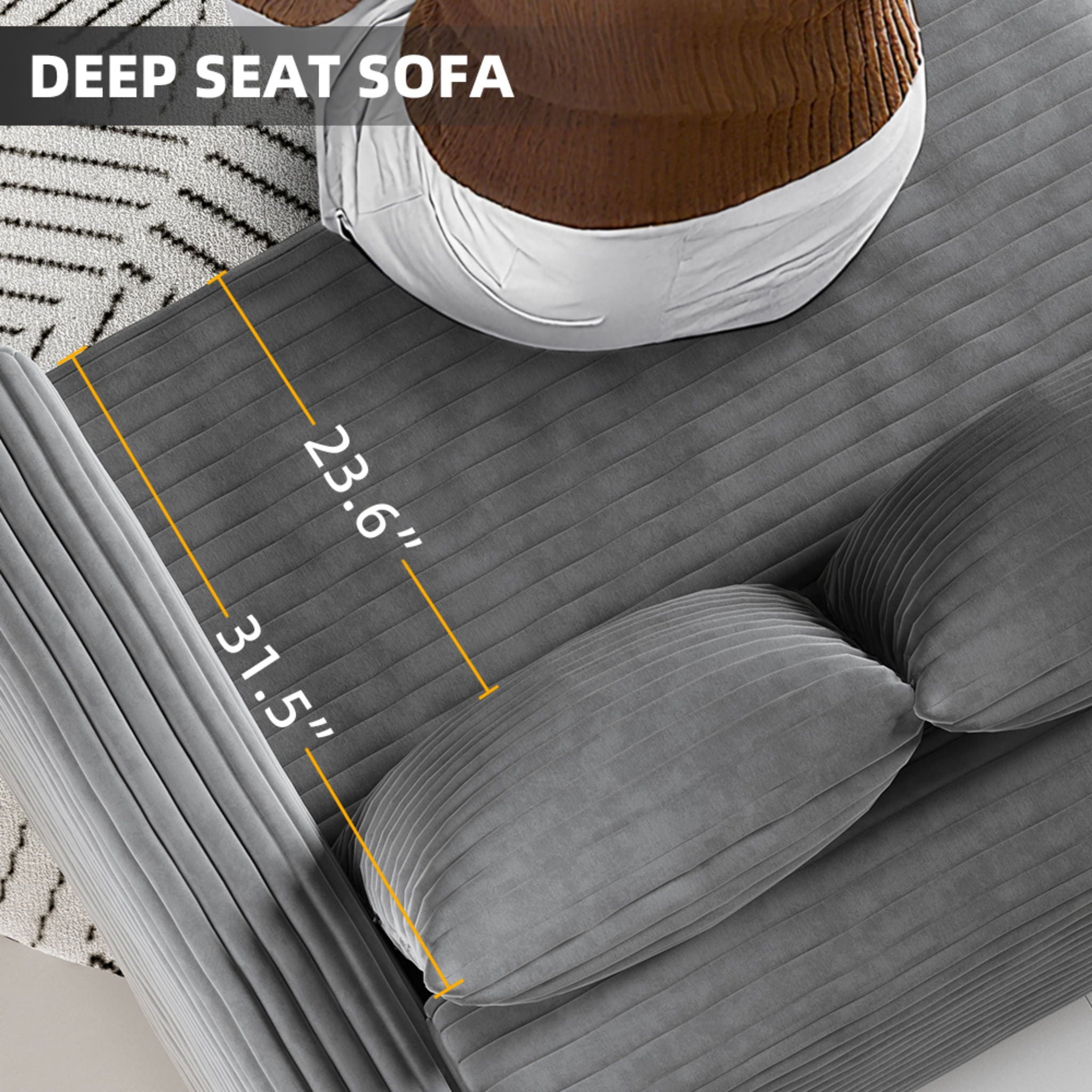 Plush Corduroy 4 Seat Sofa With Soft Pillows And Movable Ottoman