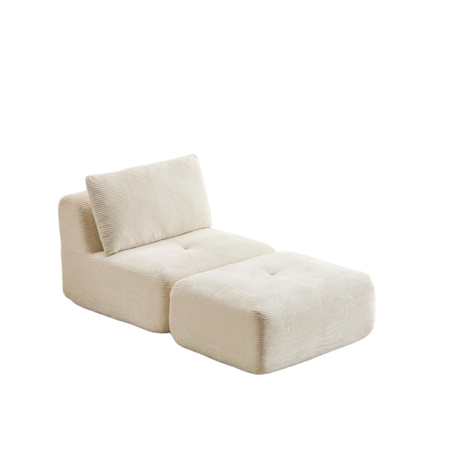 Compressed Sofa, Single Chaise Longue, Movable Ottoman For Living Room - Beige