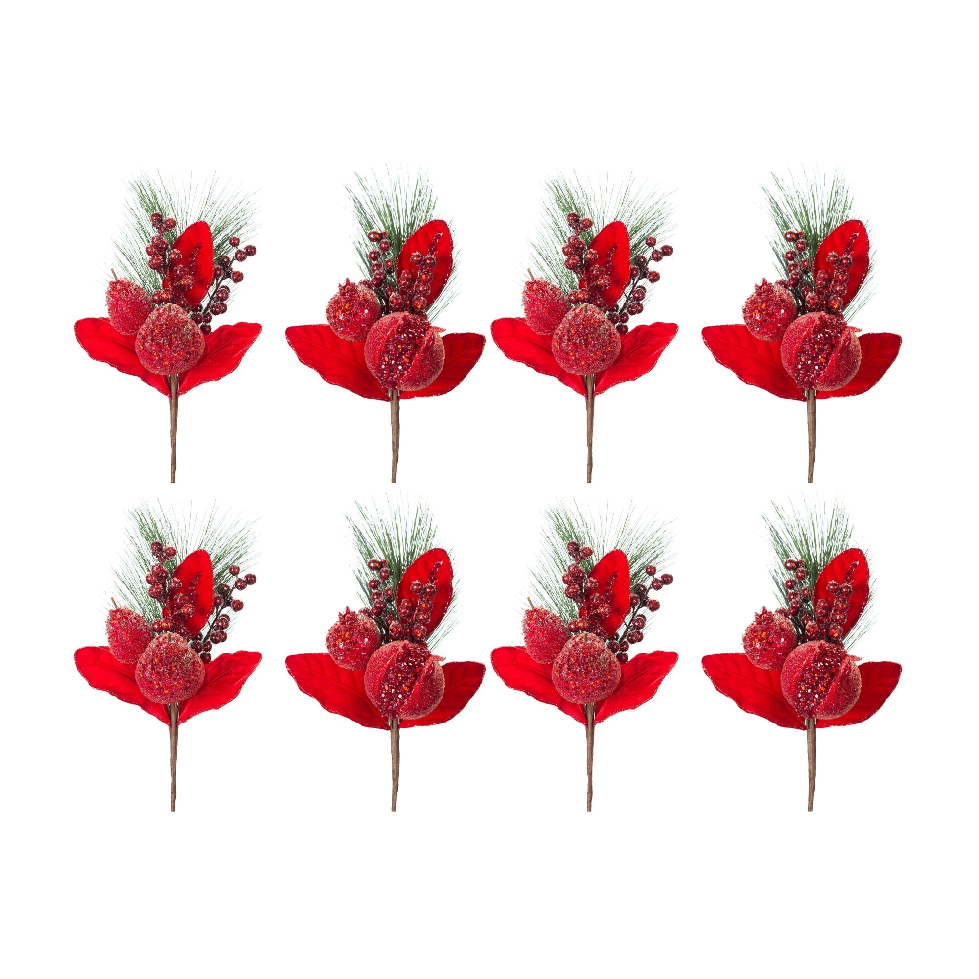 Beaded-Pomegranate-and-Pear-Pine-Pick-(Set-of-8)-Christmas-Decor