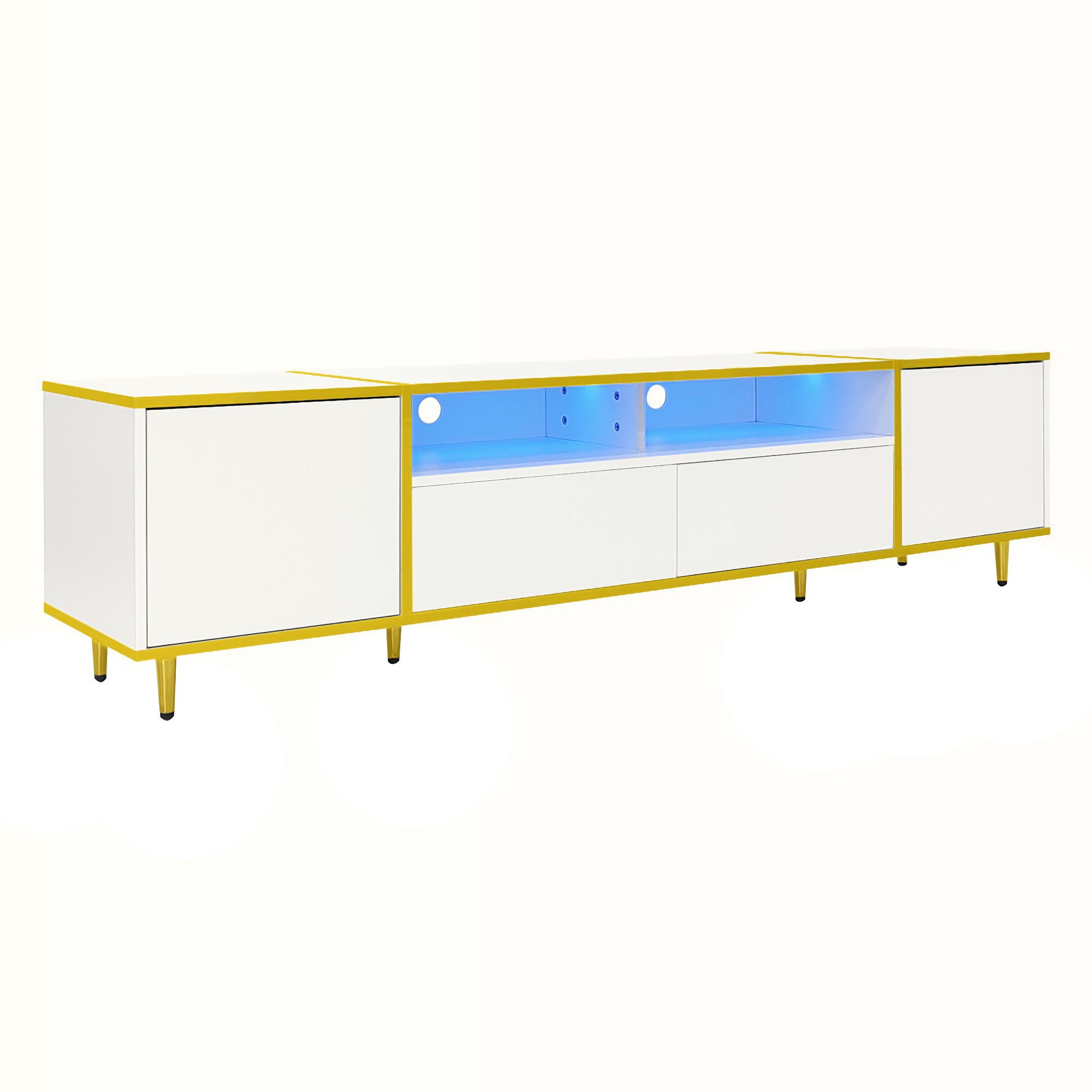 TV Stand For TVs Up To 80", Entertainment Center With 2 Shelves And LED Lights