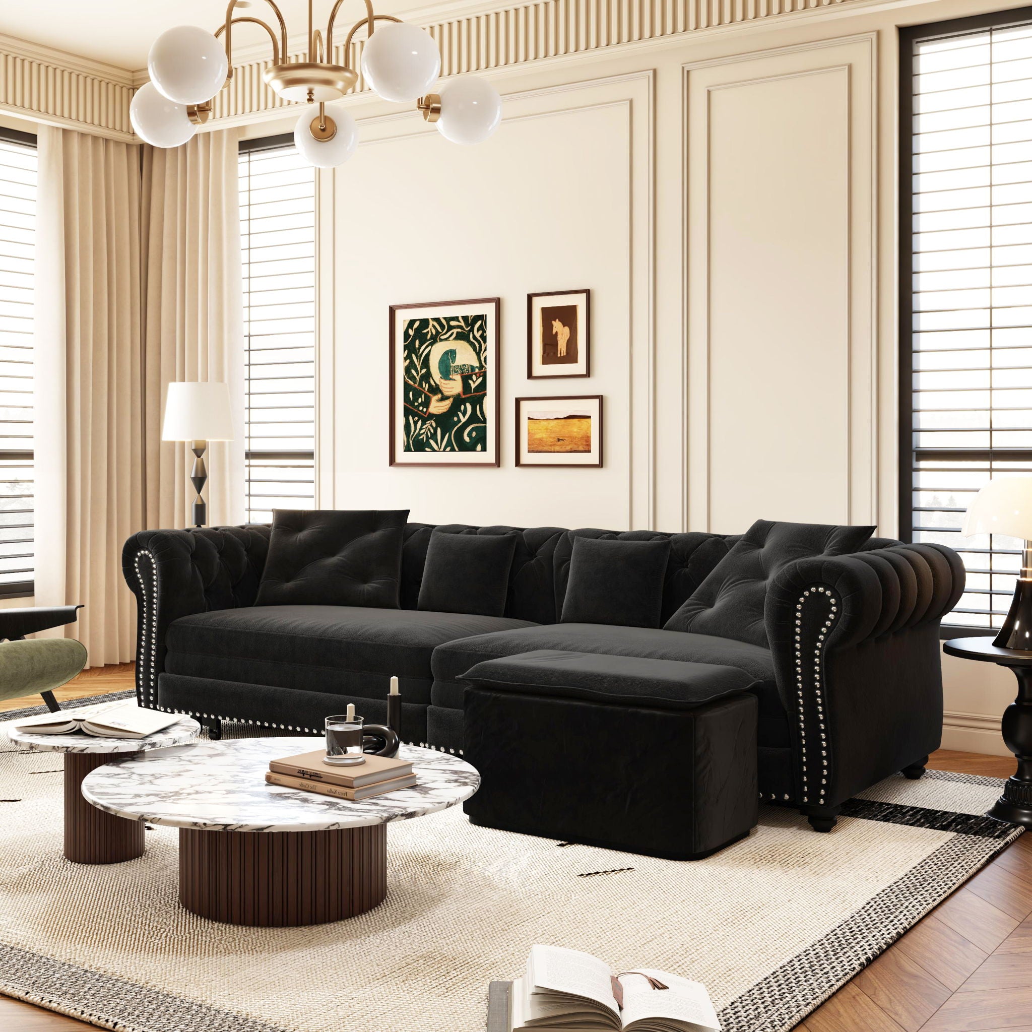 3 In 1 Pull Out Sofa Bed, Convertible Sleeper Sofa Bed, 3 Seater Sofa With Movable Ottoman - Black