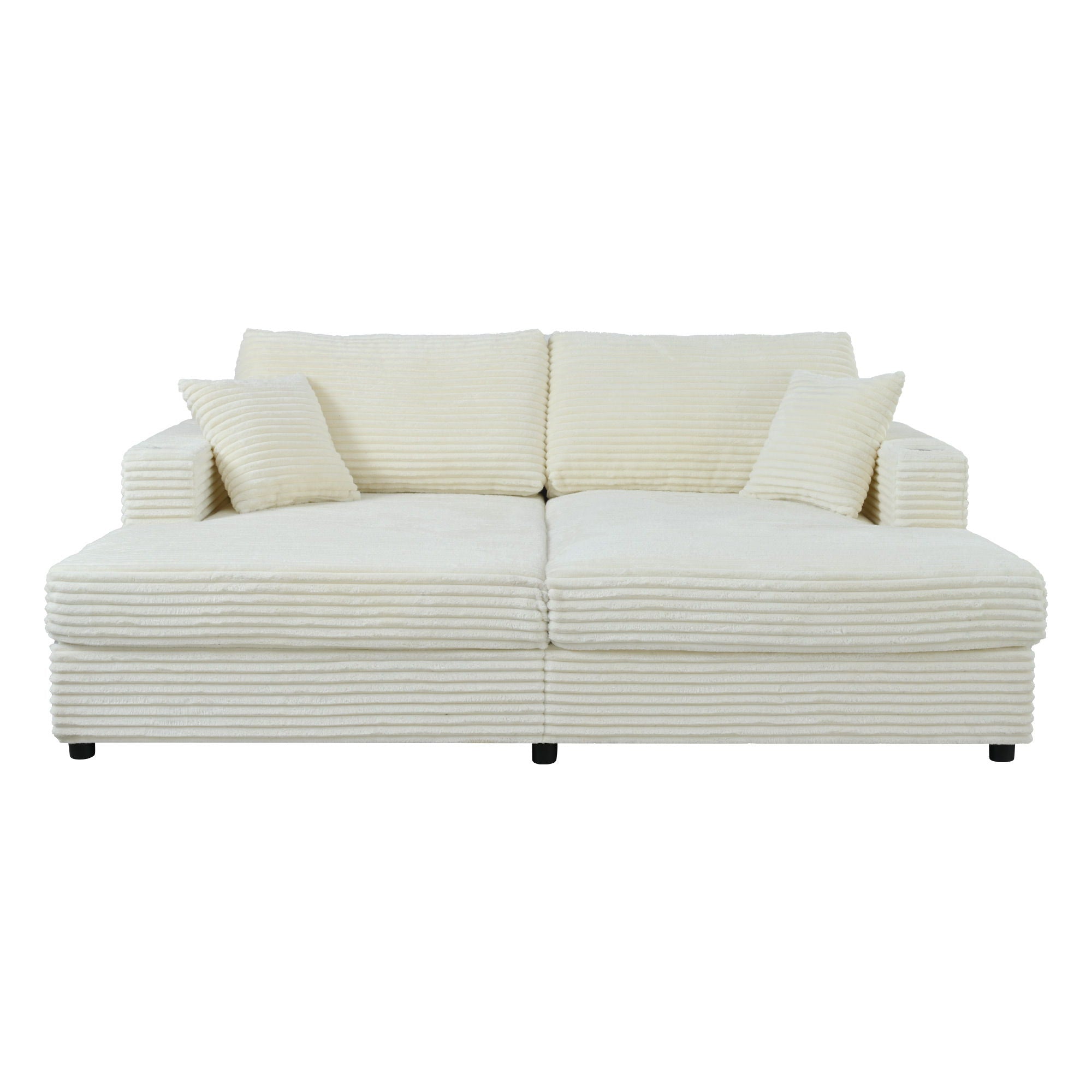 Oversized Loveseat Chaise With 2 USB Ports, 2 Cup Holders And 2 Throw Pillows