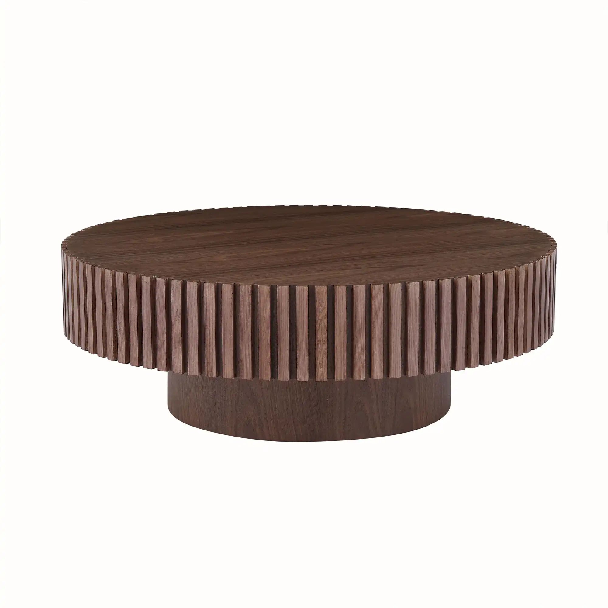 39.37" Round Mid Century Modern Coffee Table, Walnut