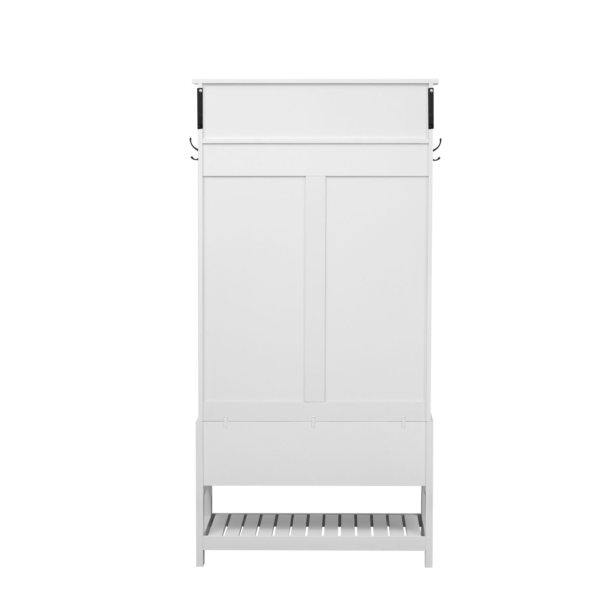 Hall Tree With 6 Hooks And Hinged Lid, Coat Hanger, Storage Bench, 3 In 1 Design
