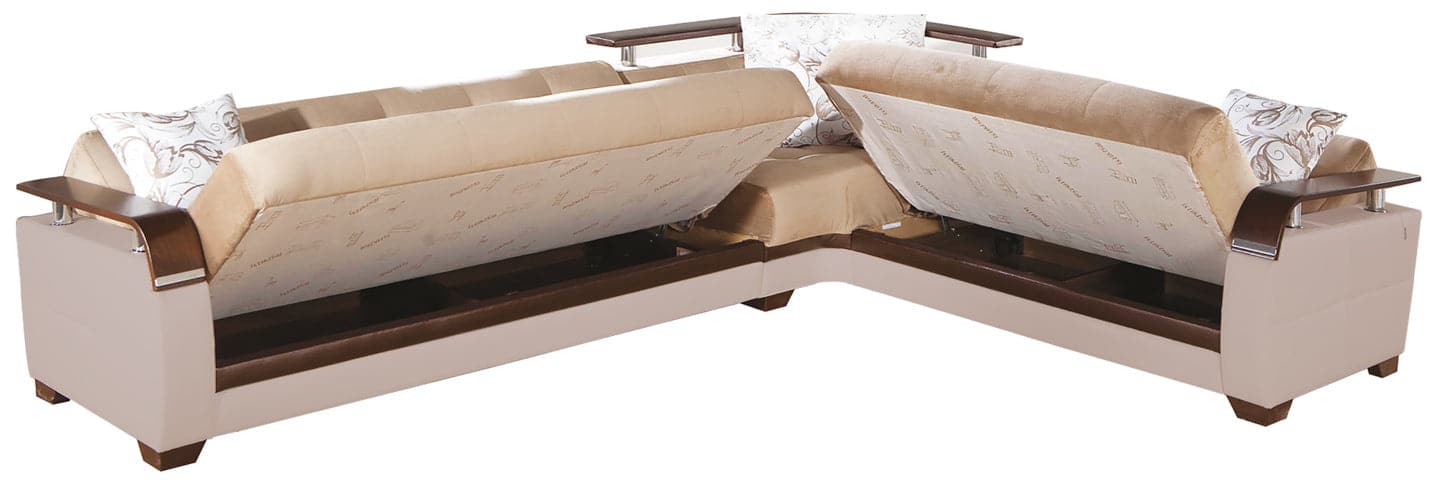 Bellona Natural sleeper sectional with stylish chrome detailing on armrests