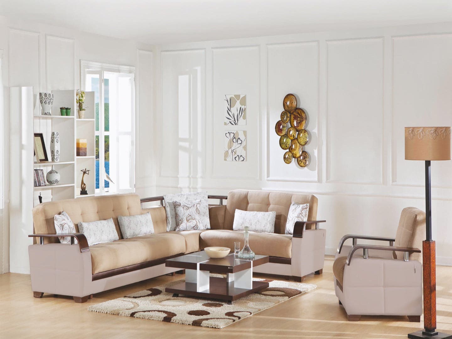 Bellona Natural space-saving sectional with a functional sleeper feature