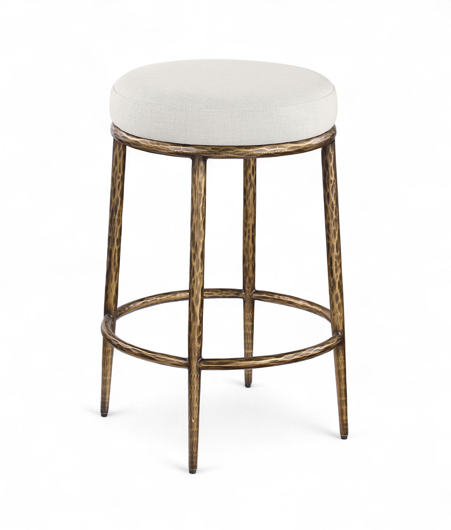 Ferro - Linen Textured Performance Fabric Upholstered Backless Counter Stool - Cream / Brushed Gold