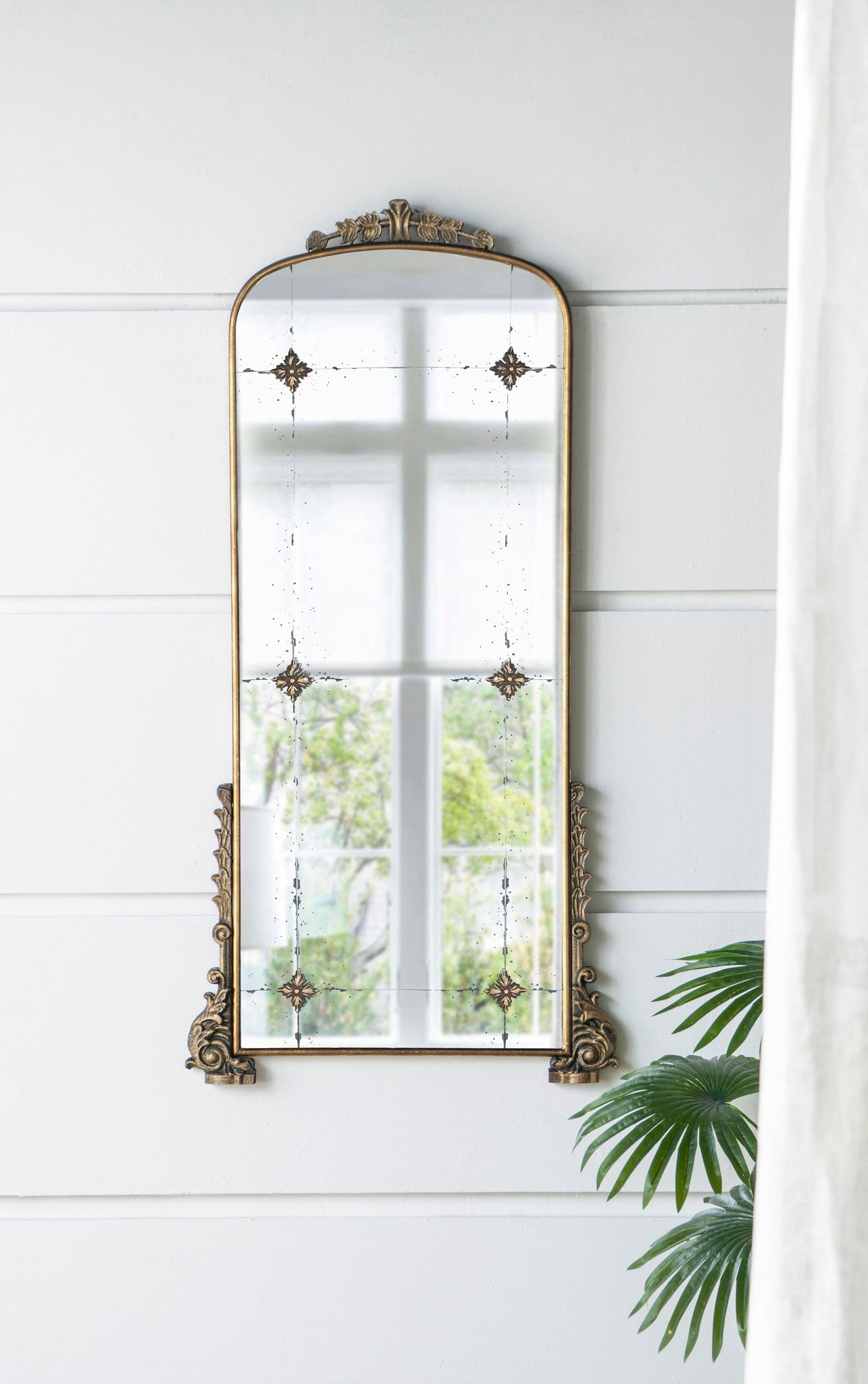 Antique Arched Mirror With Metal Frame, Full Length Mirror For Living Room Bathroom Entryway - Gold - Best Buy Furniture
