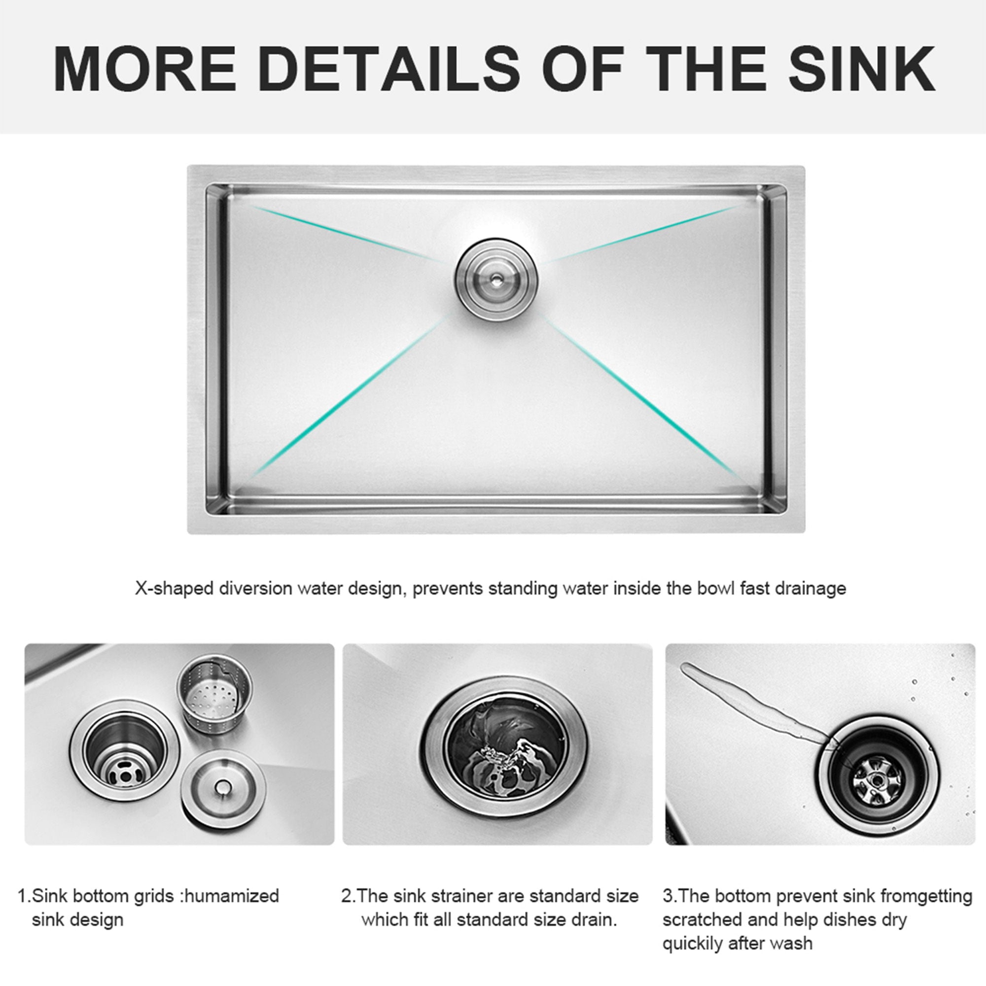 28" Undermount Kitchen Sink With, 10" Deep, Single Bowl, Rounded Corners - Brushed Nickel