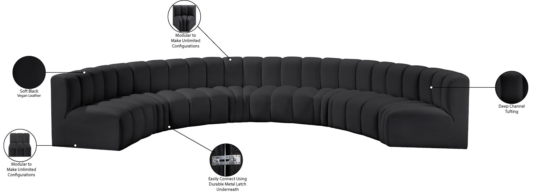 Arc - Faux Leather 8 Piece U-Shaped Modular Sofa