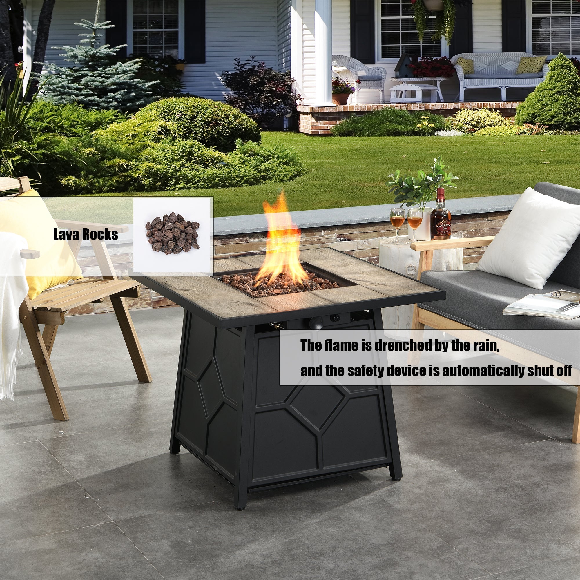 Fire Pit Table 28-Inch Square 40,000 BTU Propane Gas with Waterproof Cover