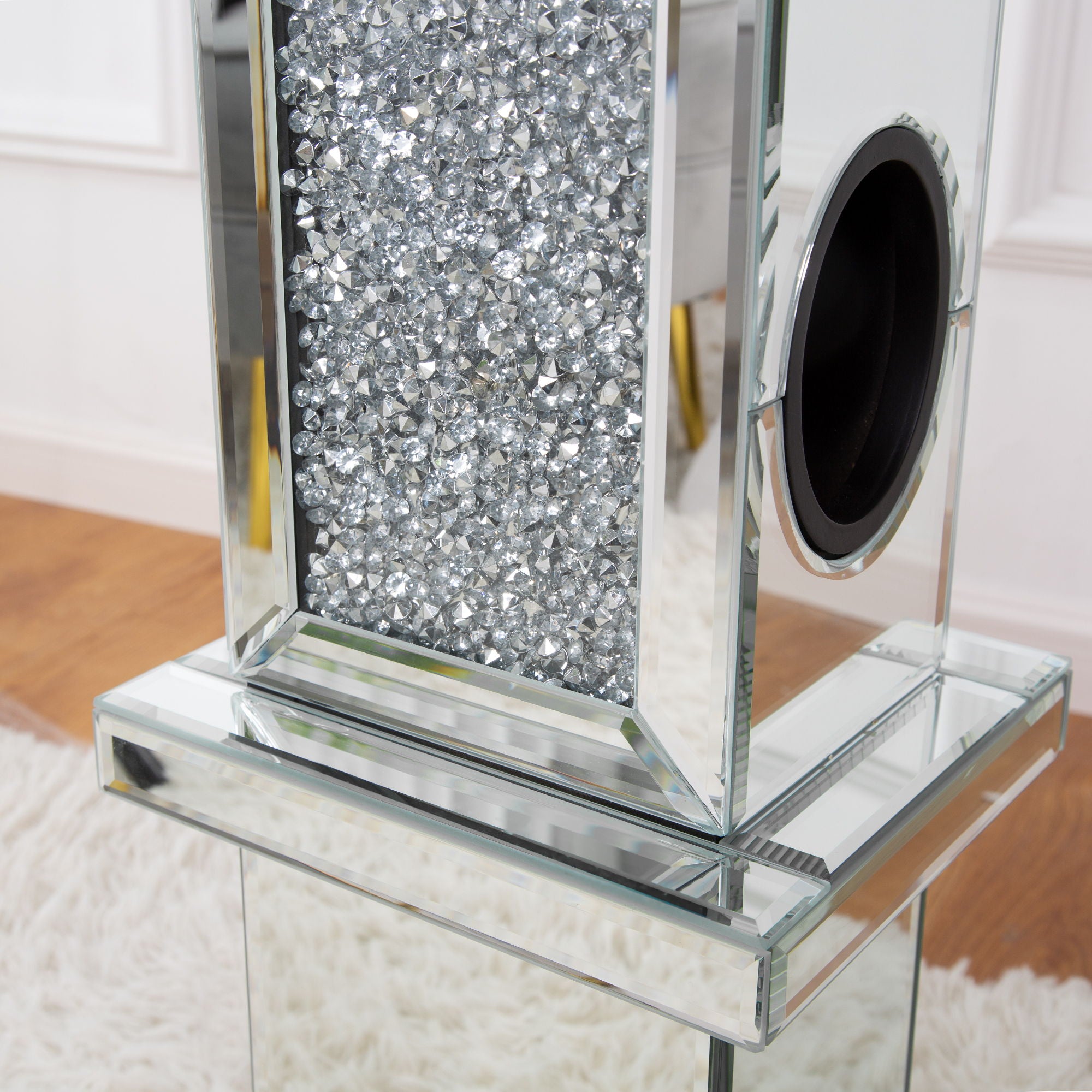 Crushed Diamond Floating Mirrored Wine Bottle Holder - Silver