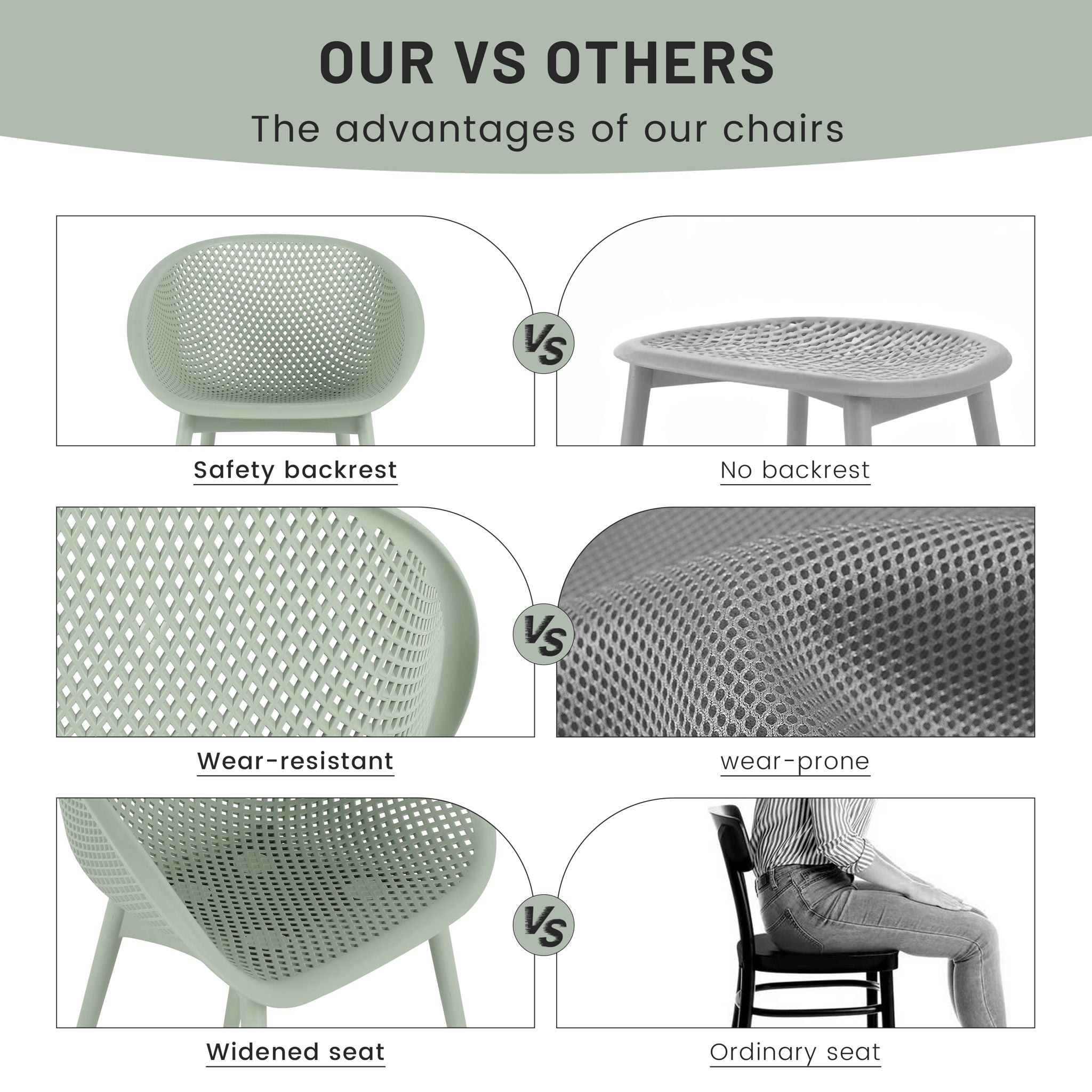 2 Piece Durable Single Chair With Mesh Hollow Out Design