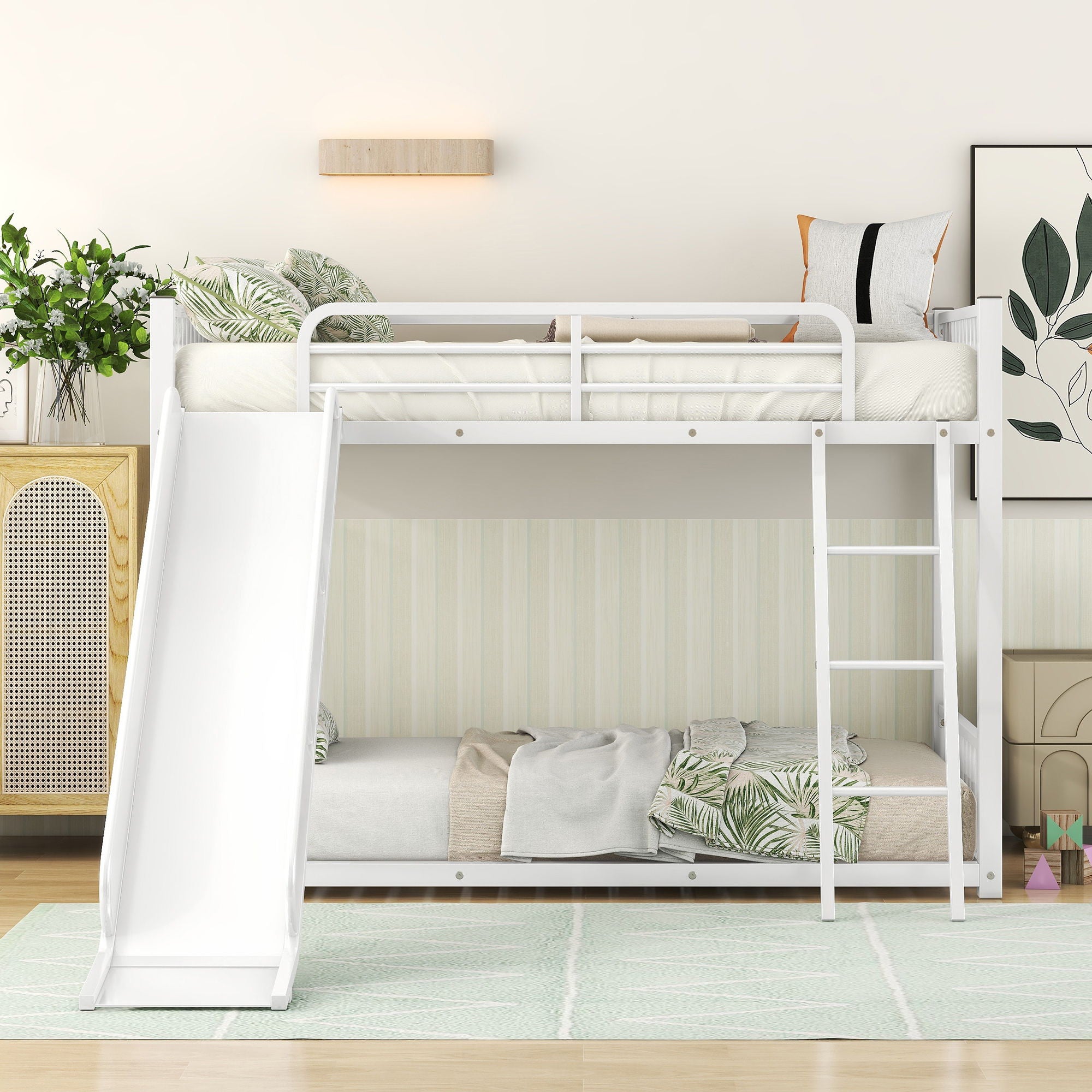 Metal Bunk Bed With Slide, Durable Steel Frame