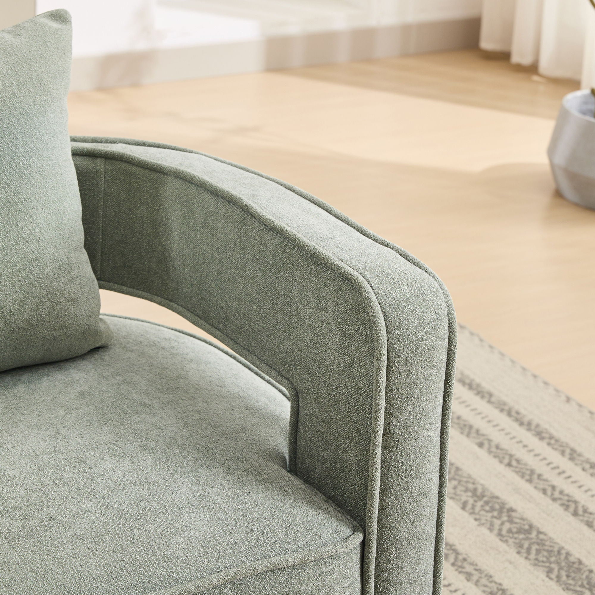 Swivel Accent Open Back Barrel Chair With Weathered Base