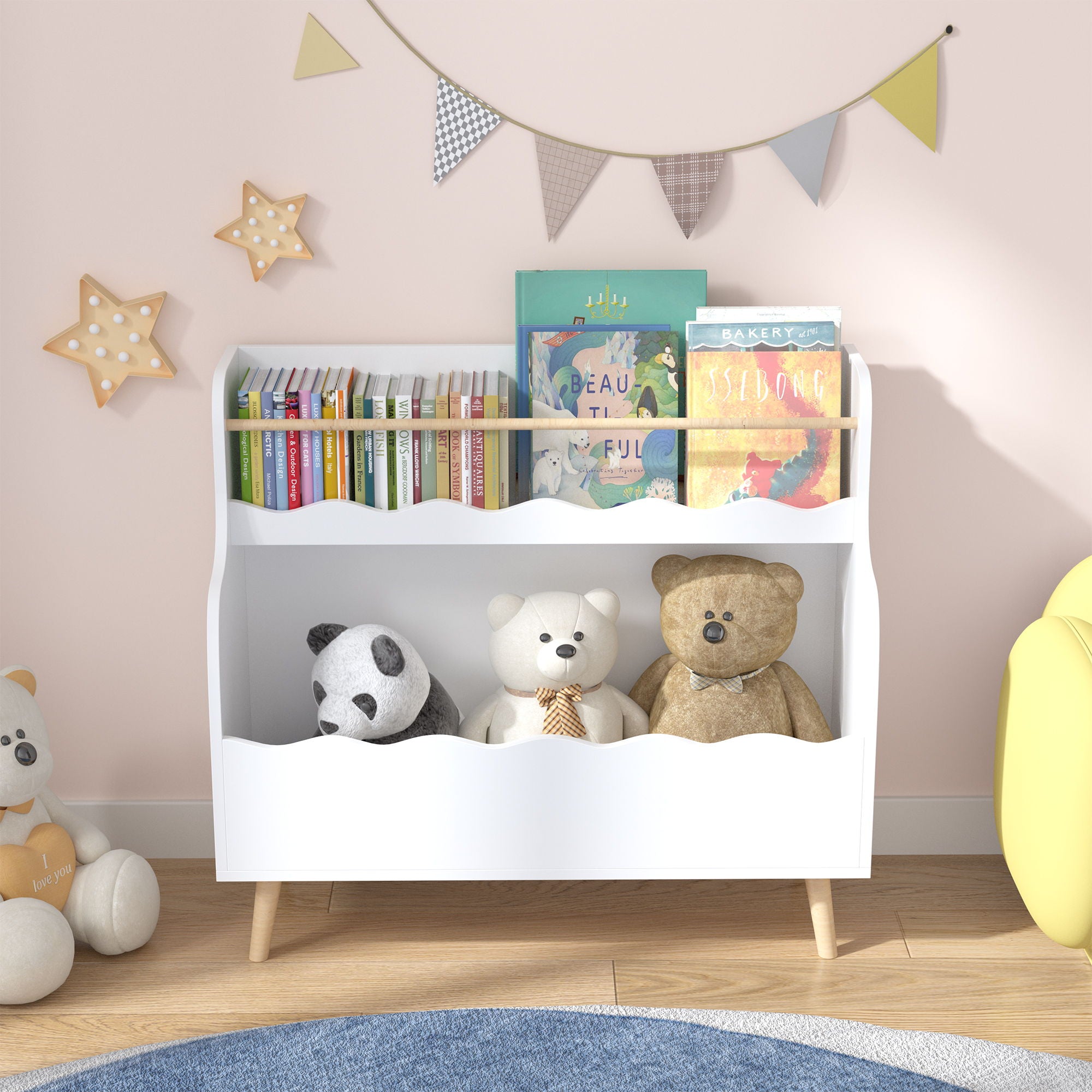 Kids Bookcase, Children Book Organizer Toy Storage Cabinet - White