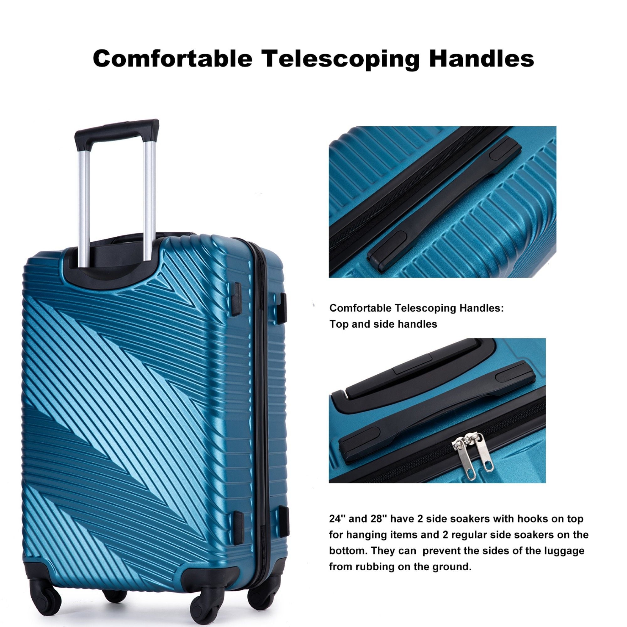 3 Piece Luggage Sets Lightweight Suitcase With Two Hooks, Spinner Wheels,