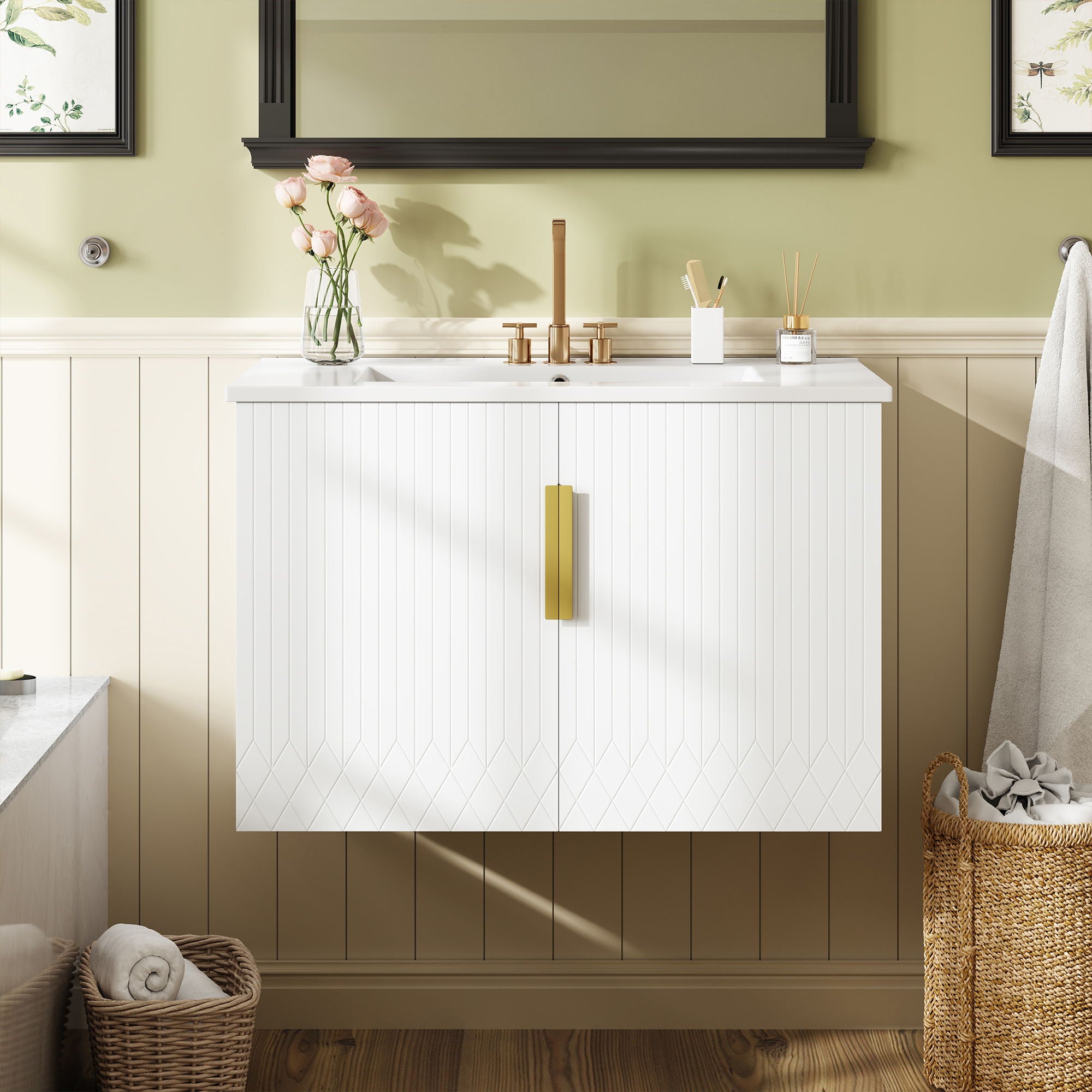 Bathroom Vanity With Sink, Rectangular Storage Cabinet With 2 Soft Closing Doors