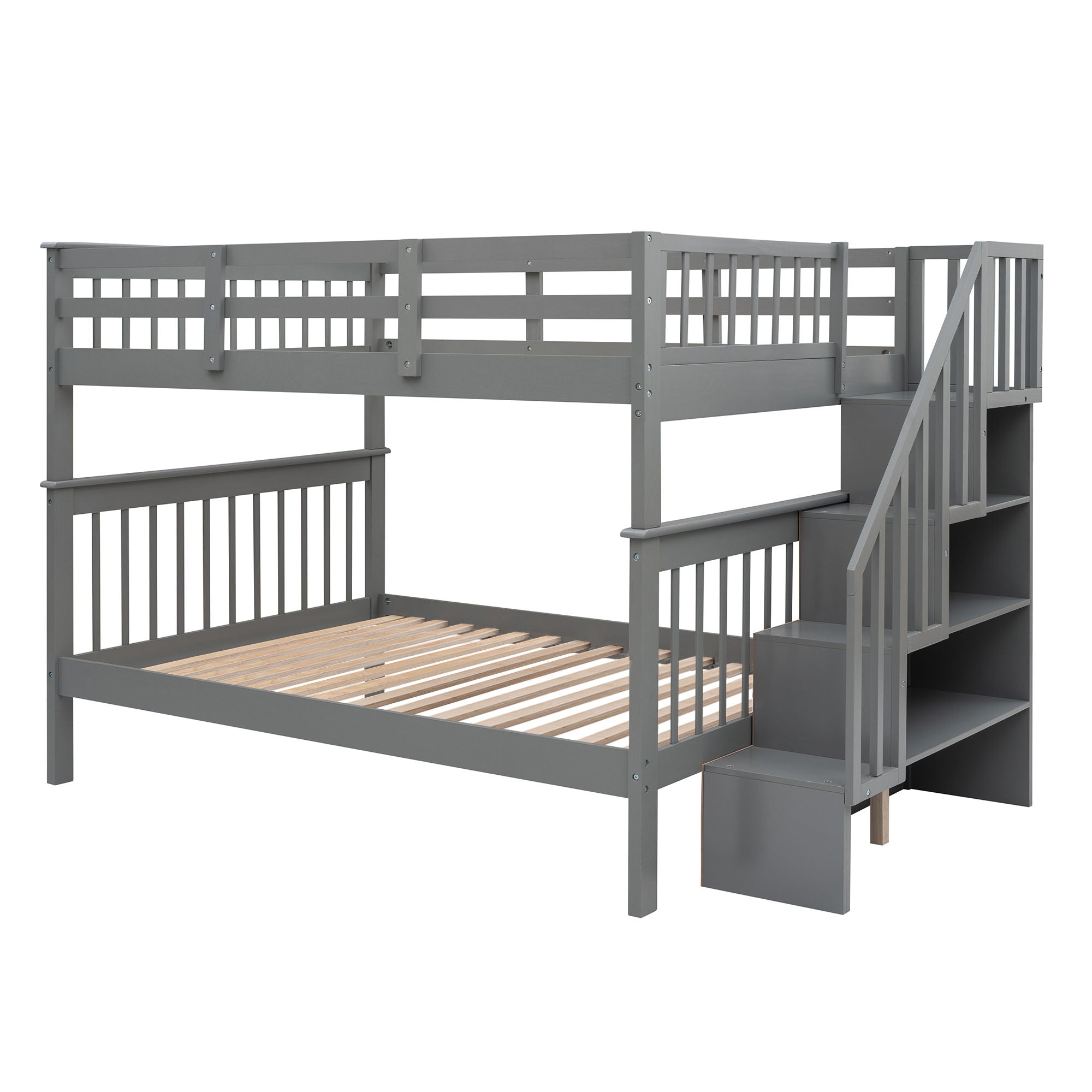 Stairway Bunk Bed With Storage And Guard Rail For Bedroom