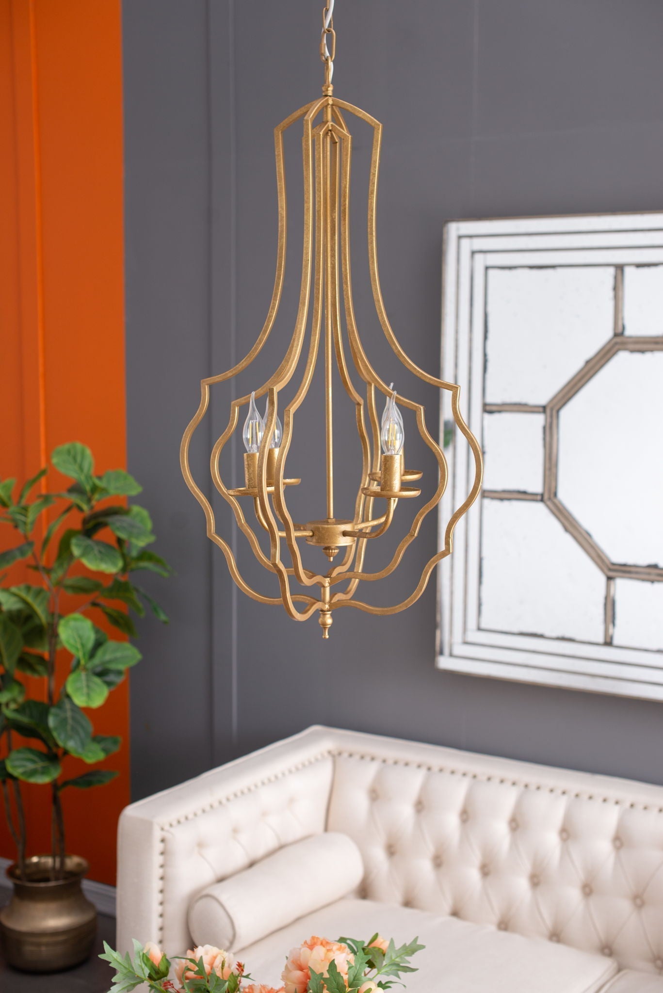 4 Light Chandelier With Adjustable Chain - Gold