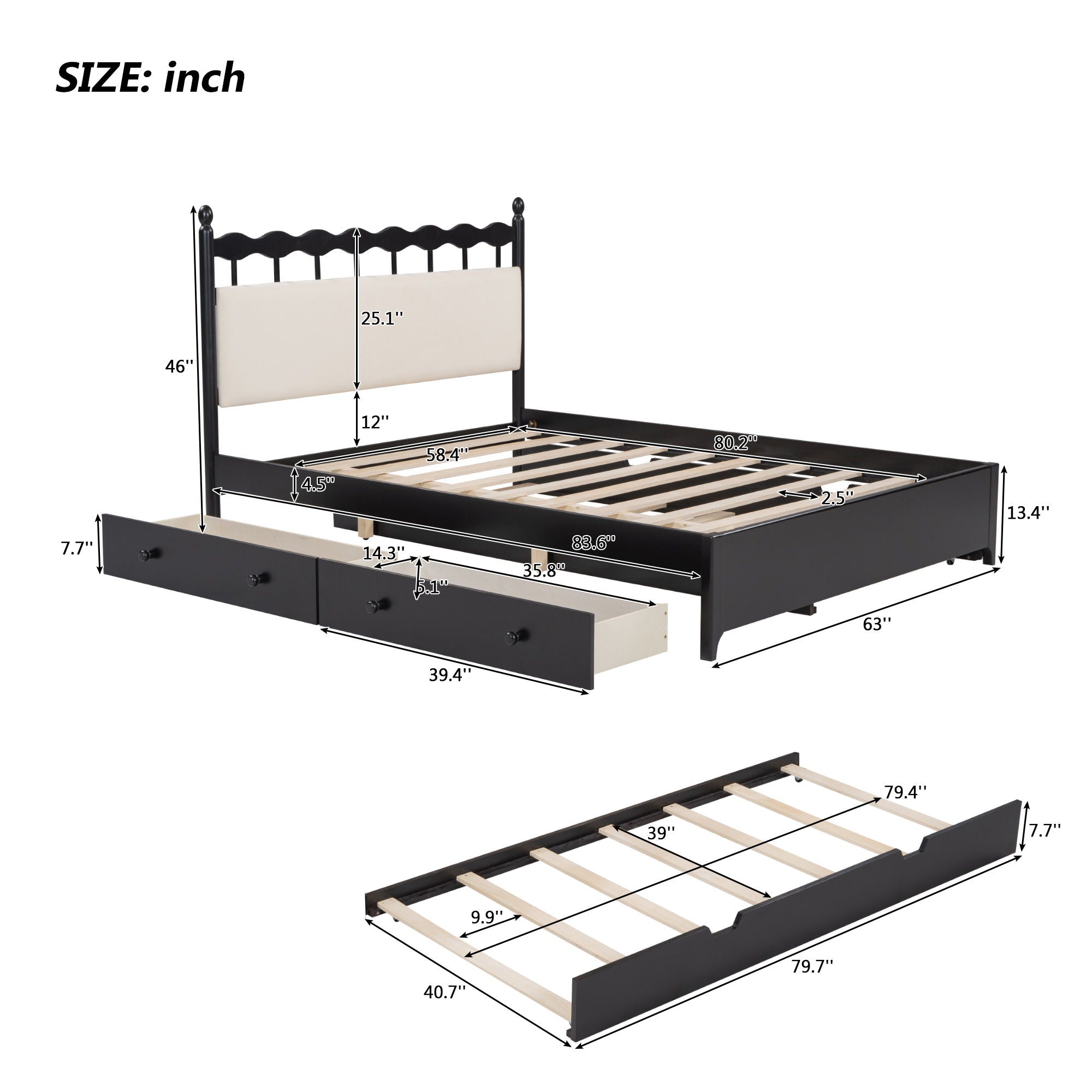 Storage Platform Bed With 2 Big Drawers & Trundle