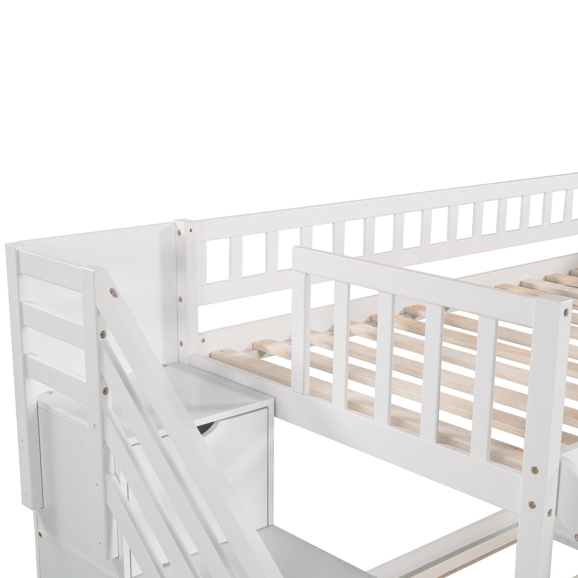 Twin Over Twin Stairway Bunk Bed With Two Drawers And Slide
