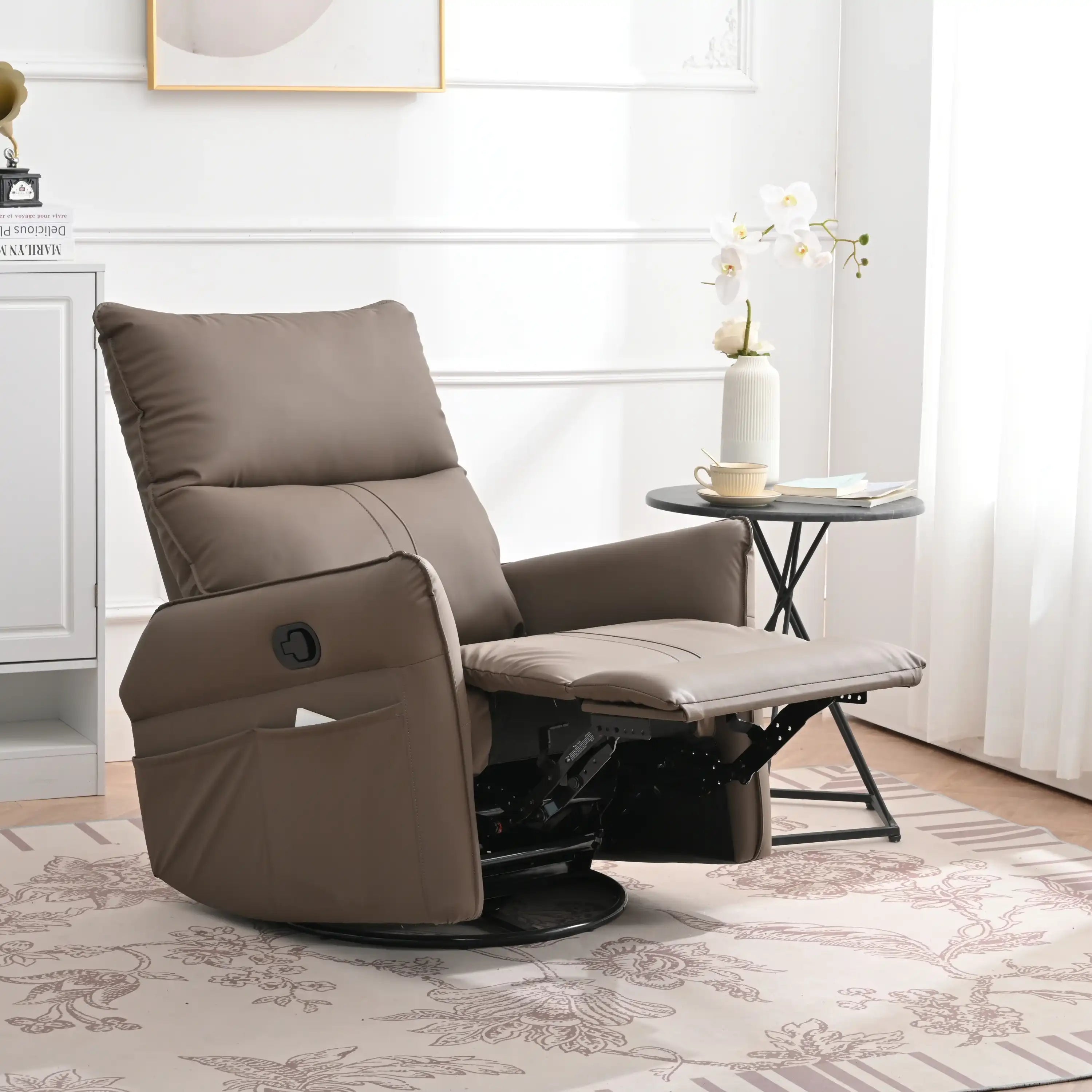 ModEase Rocking Recliner Chair,360° Swivel Vegan Leather