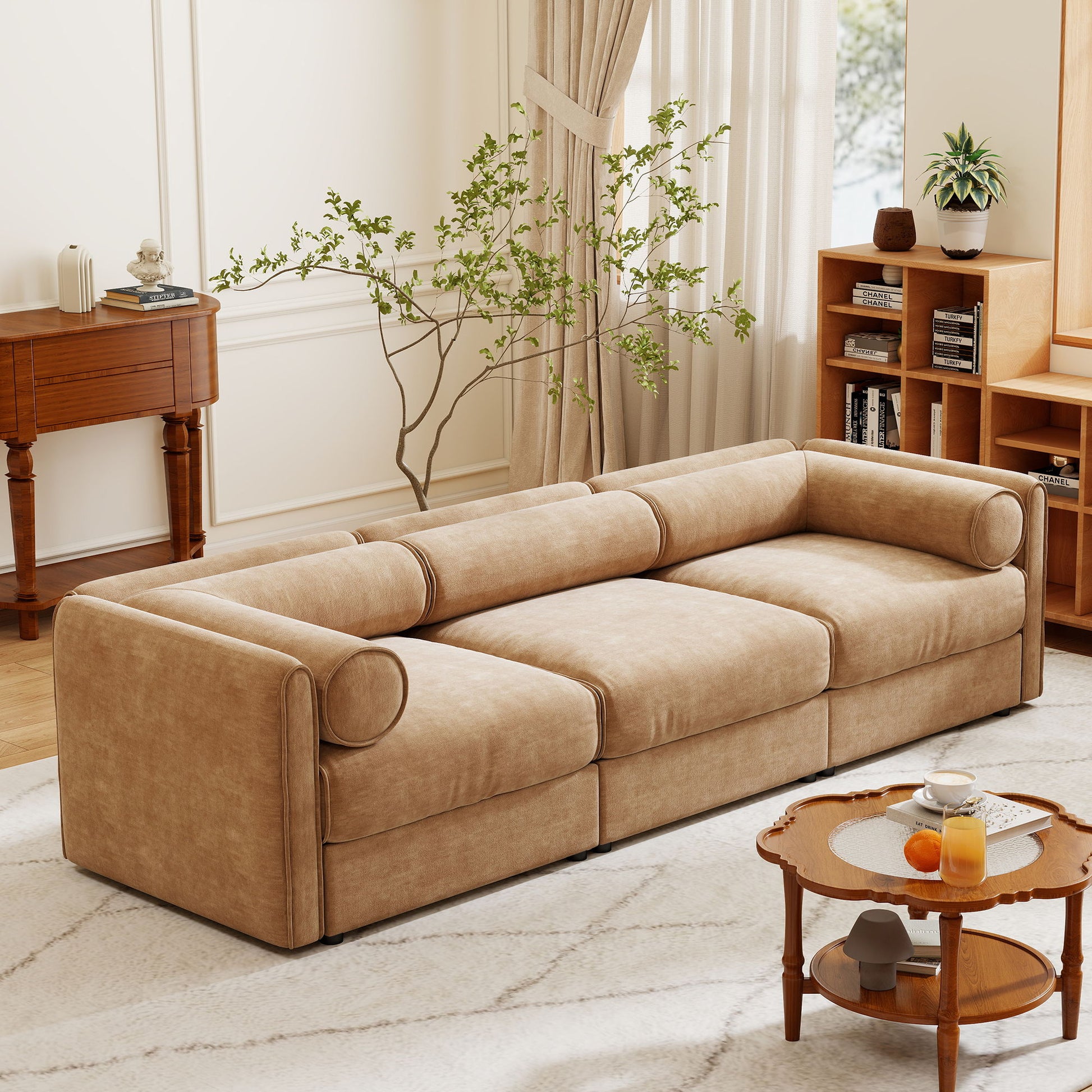 Stylish Chenille Sofa With Storage Seat And Cylindrical Backrest - Best Buy Furniture