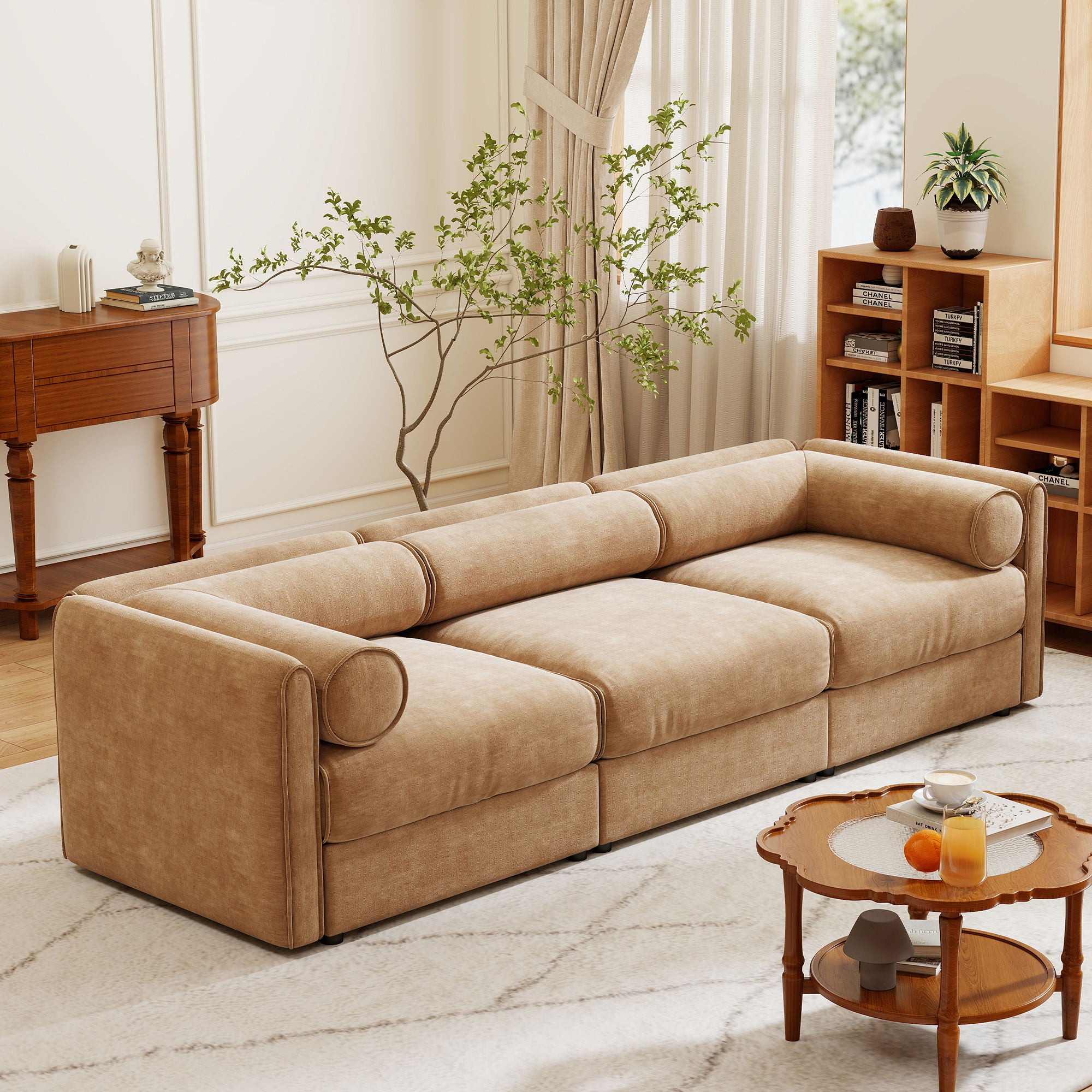 Stylish Chenille Sofa With Storage Seat And Cylindrical Backrest - Best Buy Furniture