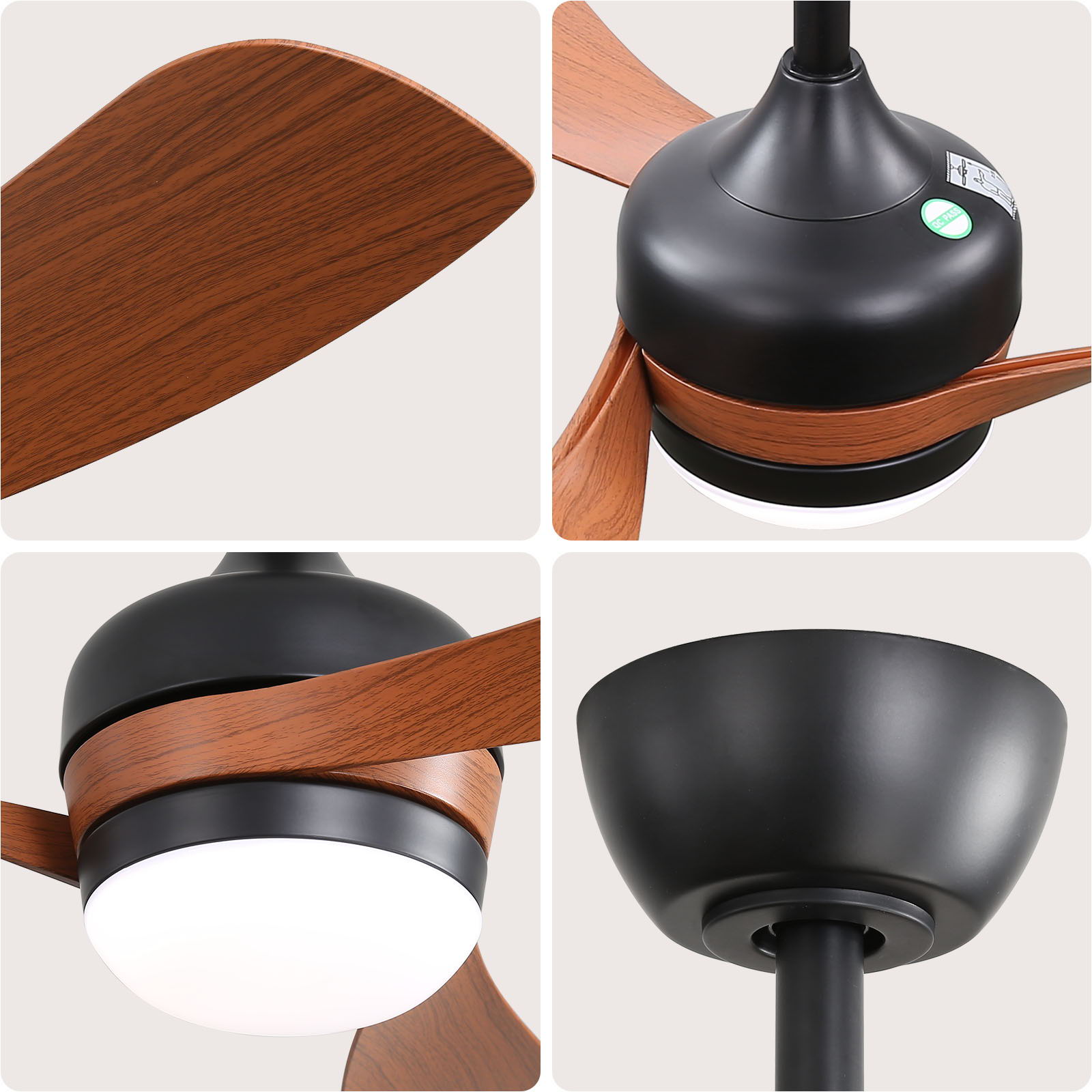 Ceiling Fan With 3 Blades, Remote Control, Reversible DC Motor, Noiseless Operation, 3 Downrods