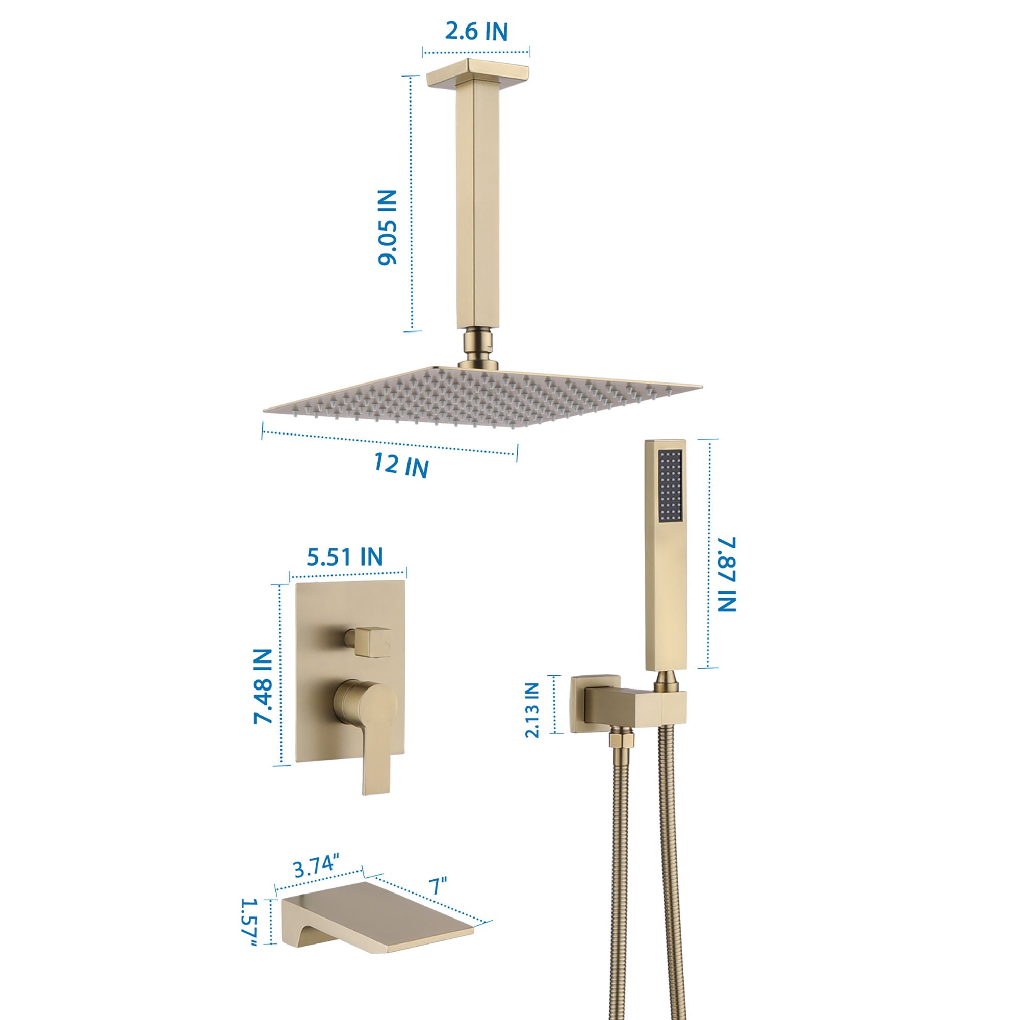 Elegant Shower System High Pressure Rainfall Shower Head With Handheld Spray Stainless Steel - Brushed Gold