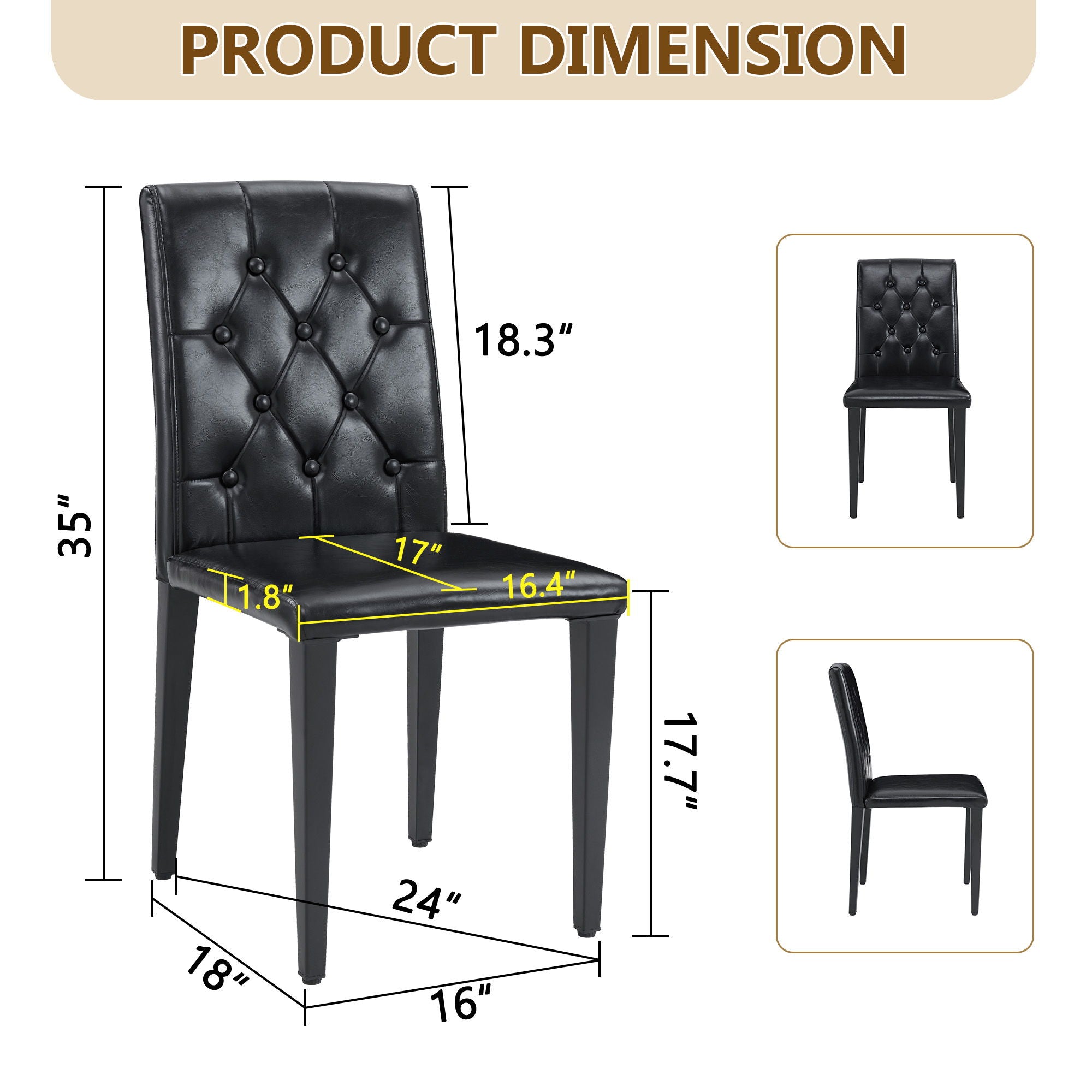 Dining Chairs With Ergonomic Buckle Backrest, Comfortable & Textured For Home (Set of 4) - Black