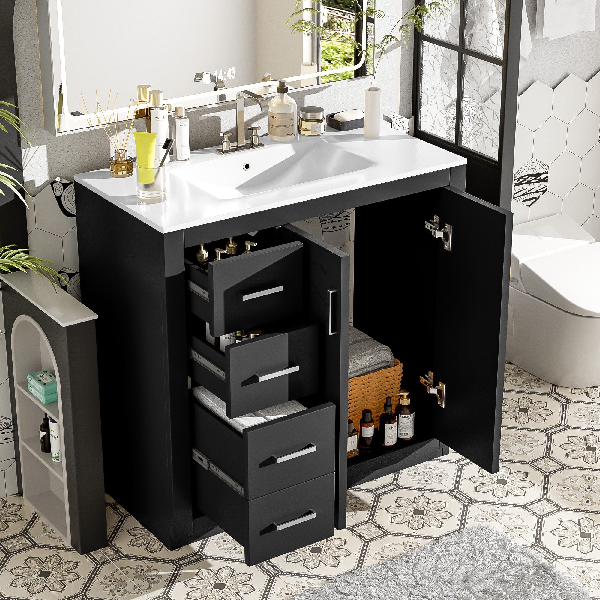 Bathroom Vanity With Sink Combo, Storage Cabinet, Freestanding Set With 3 Drawers & Soft Closing Doors
