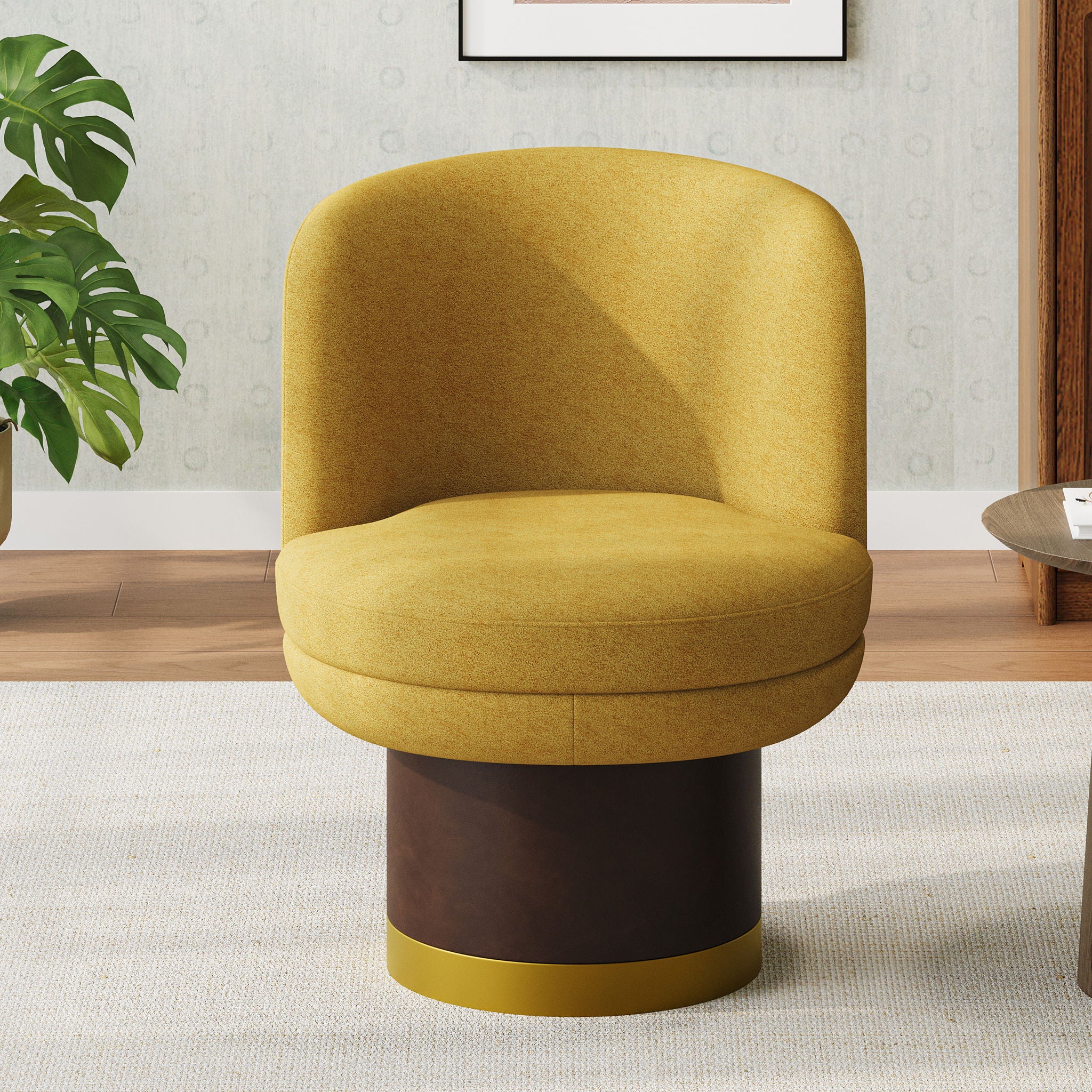 Round Swivel Accent Chair With Ergonomic Backrest For Living Room