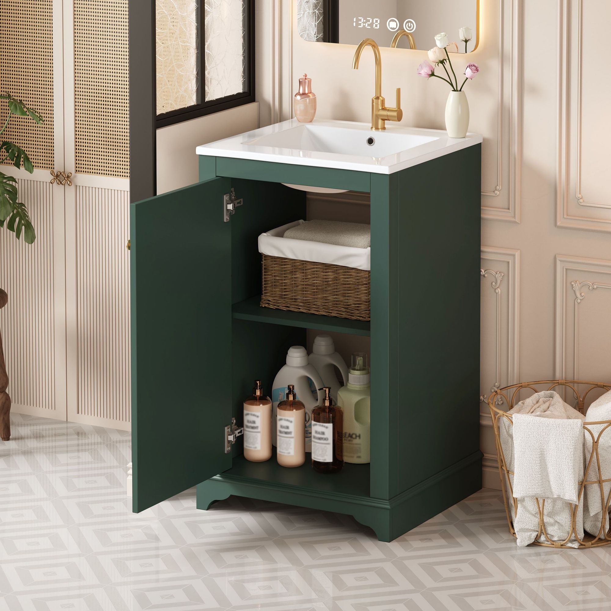 Bathroom Vanity With Sink, Freestanding Single Cabinet Set, Soft Close Door, Adjustable Shelf