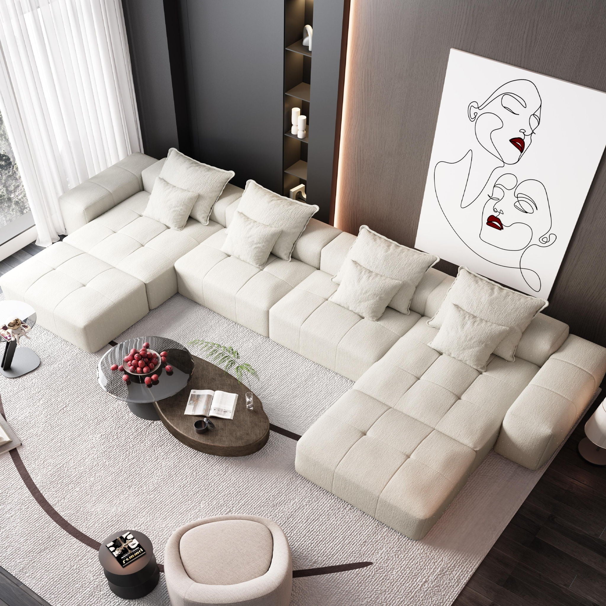 Modern Oversized Diy Combination Modular Sectional Sofa With Pillows
