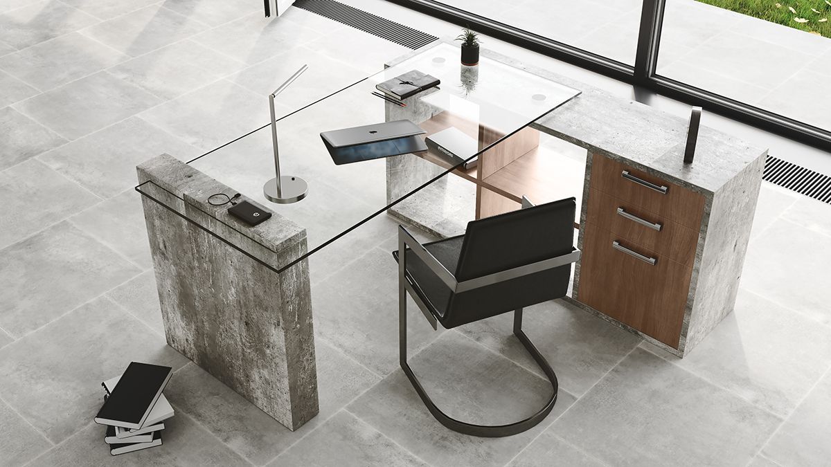 Nova Domus Boston Modern Glass & Faux Concrete Reversible Desk