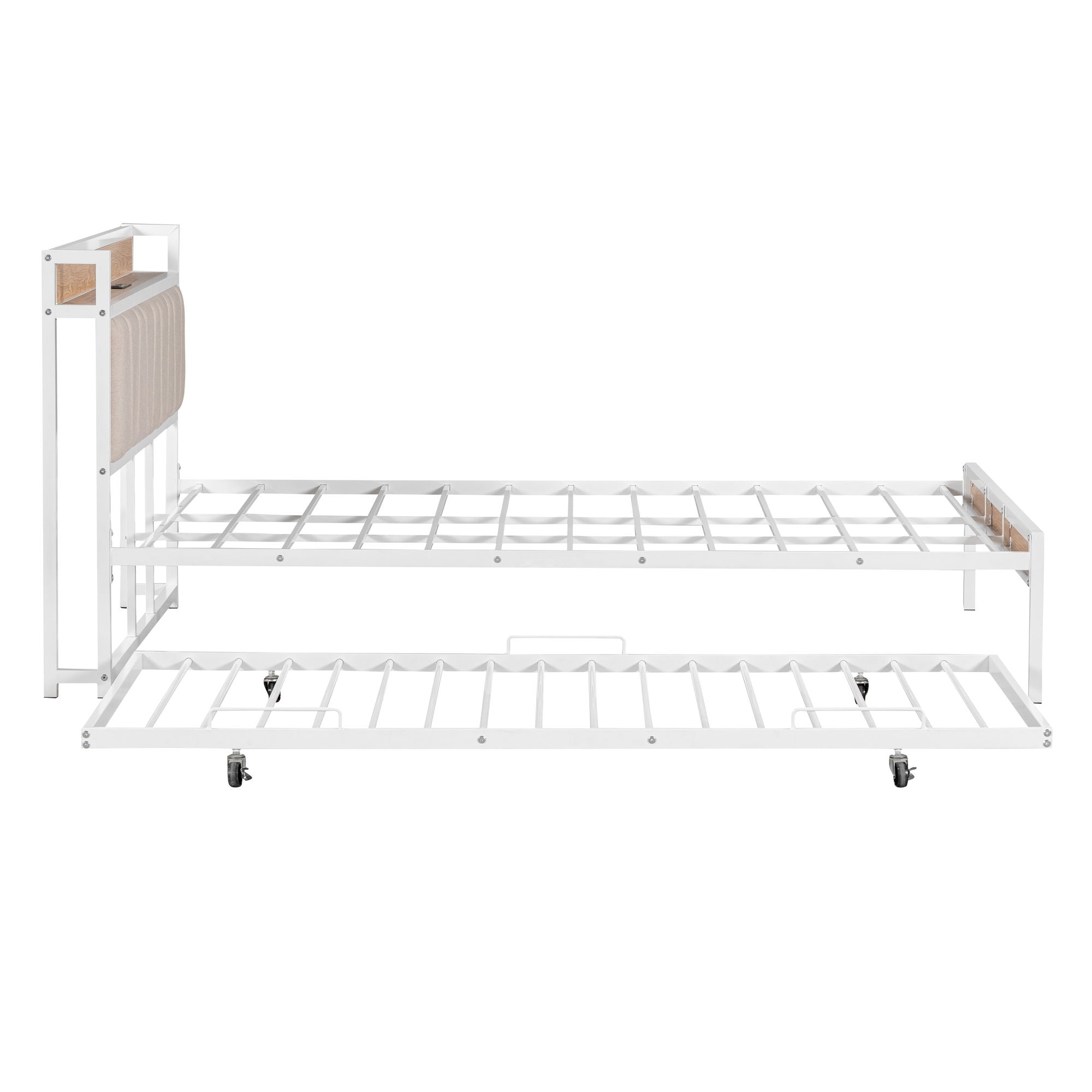 Platform Bed Frame With Trundle, USB Ports And Slat Support, No Box Spring Needed
