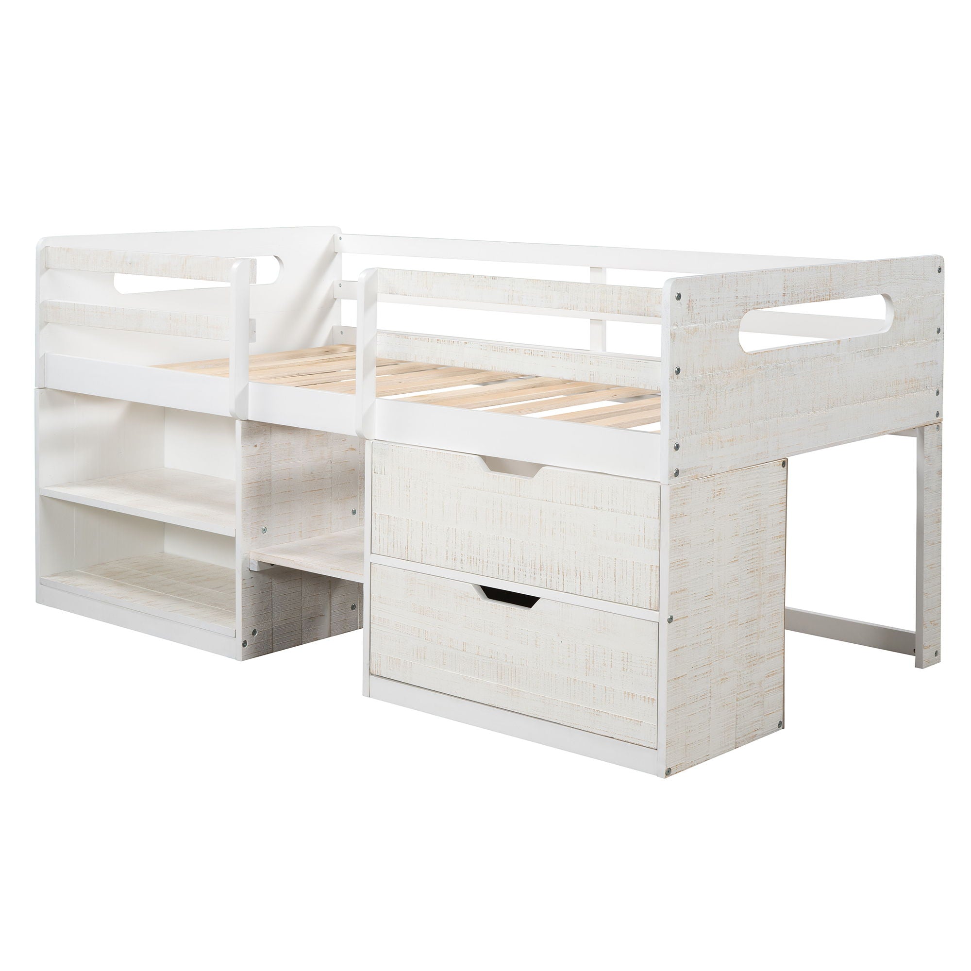 Loft Bed With Two Shelves And Two Drawers