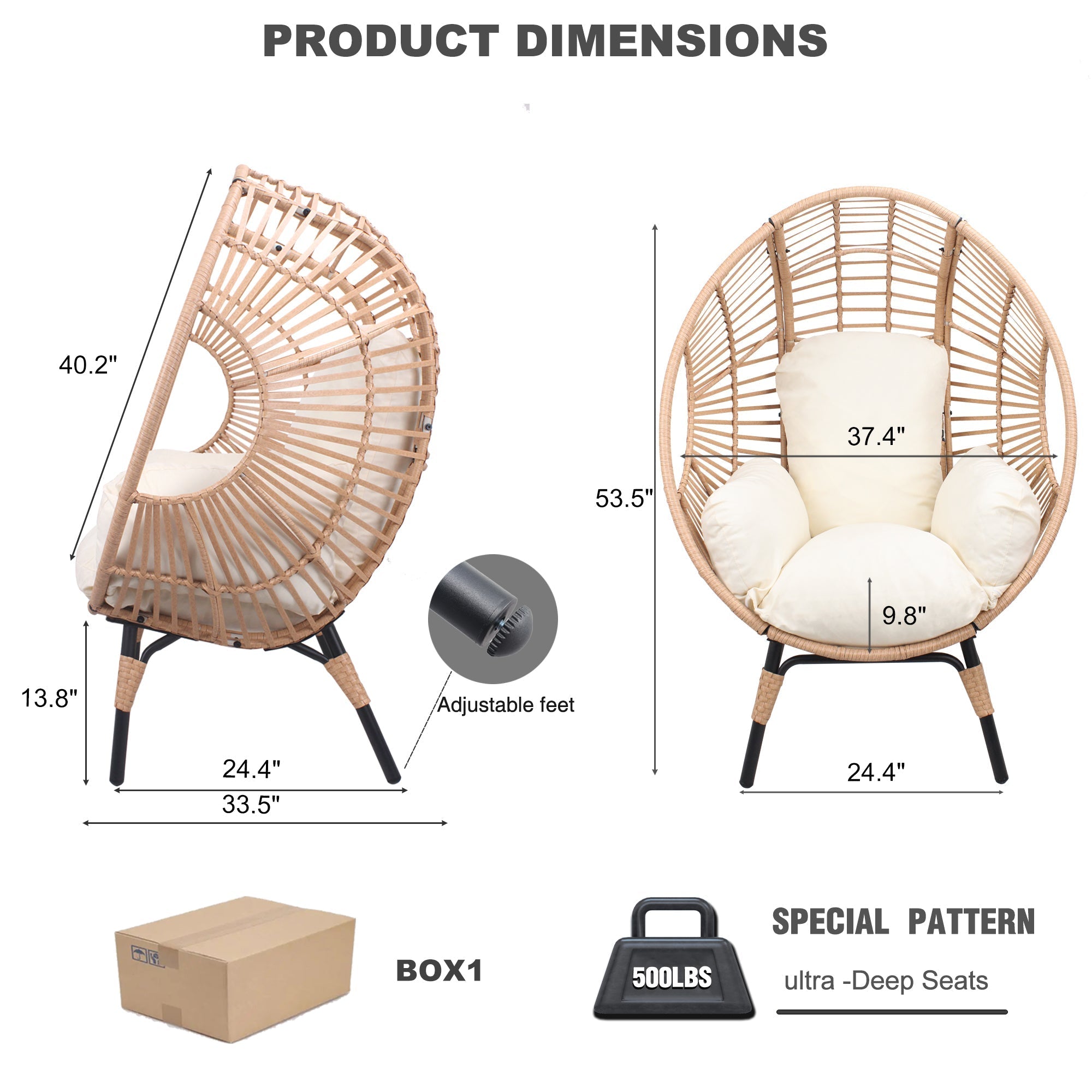 New Style PE Wicker Weaving Patio Egg Chair with Natural Color Rattan Beige Cushion
