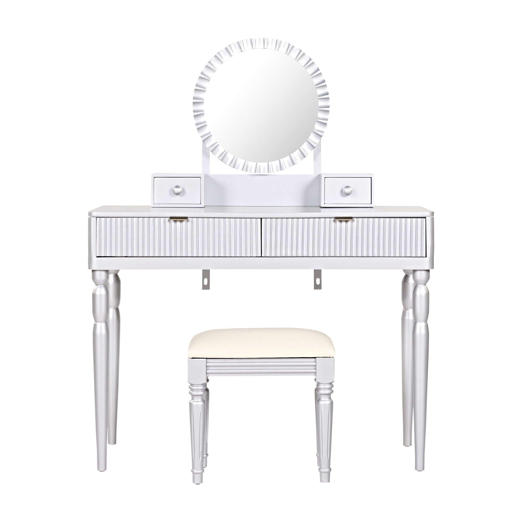 Luxury Vanity Desk With Round Mirror Height Adjustable Dressing Table Set Engineered Wood - Silver - Best Buy Furniture