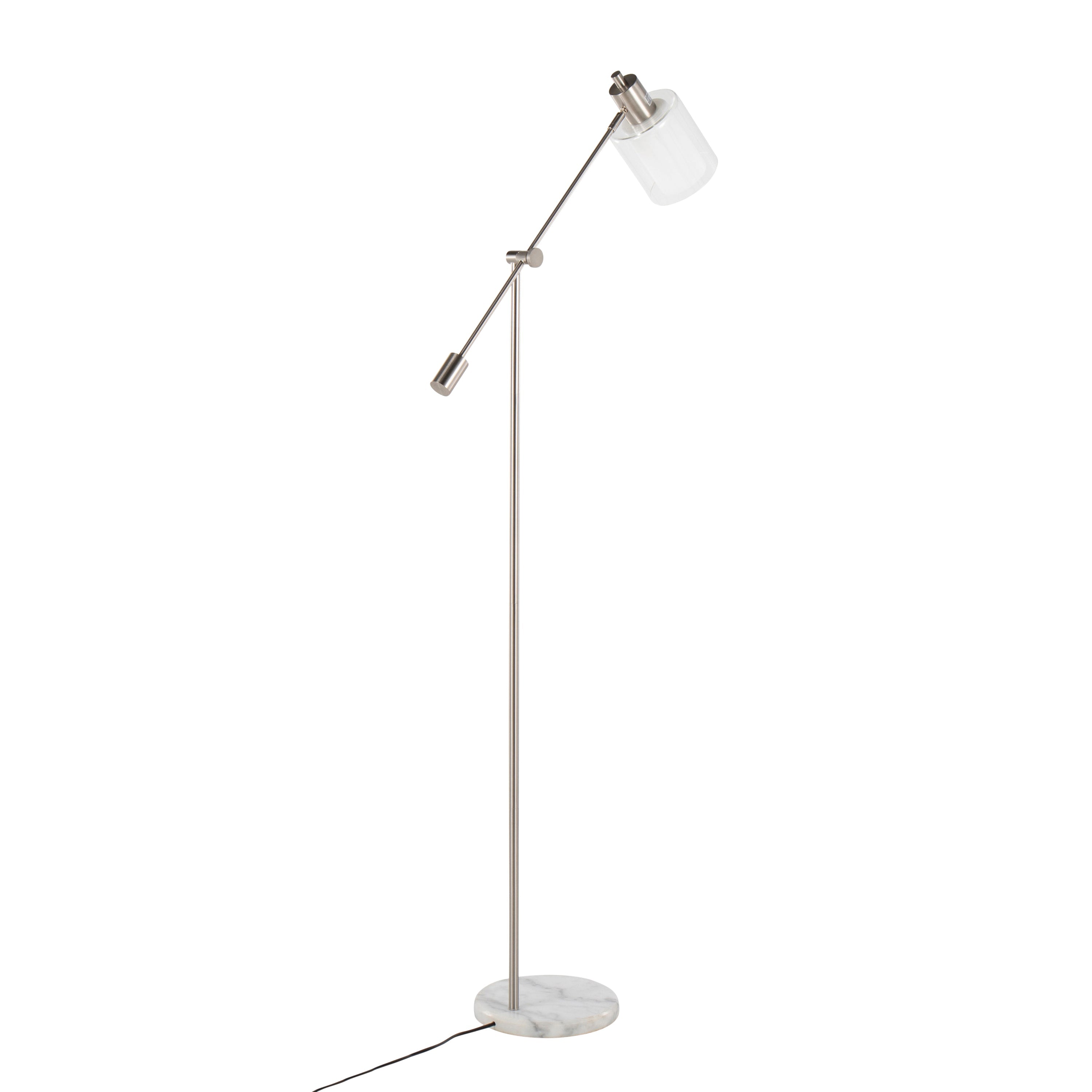 Marcel Contemporary/Glam Floor Lamp in White Marble and Nickel Metal