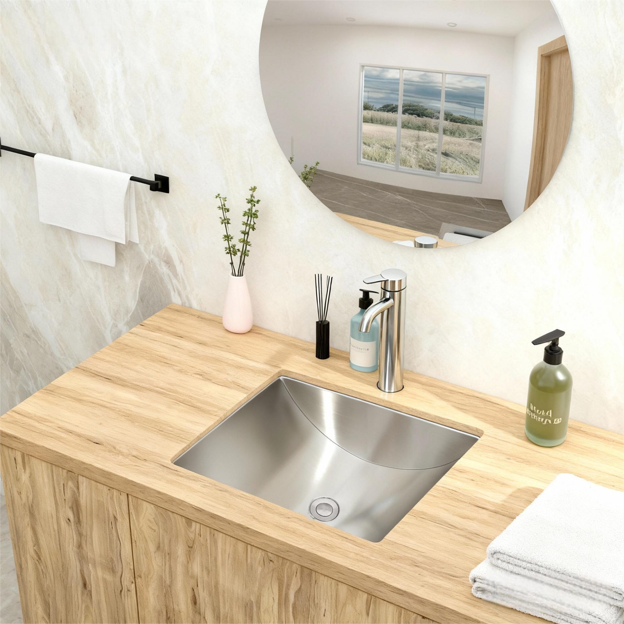 Undermount Bathroom Sink With Pop Up Drain, Durable Material, Easy Clean Nano Finish - Brushed Nickel