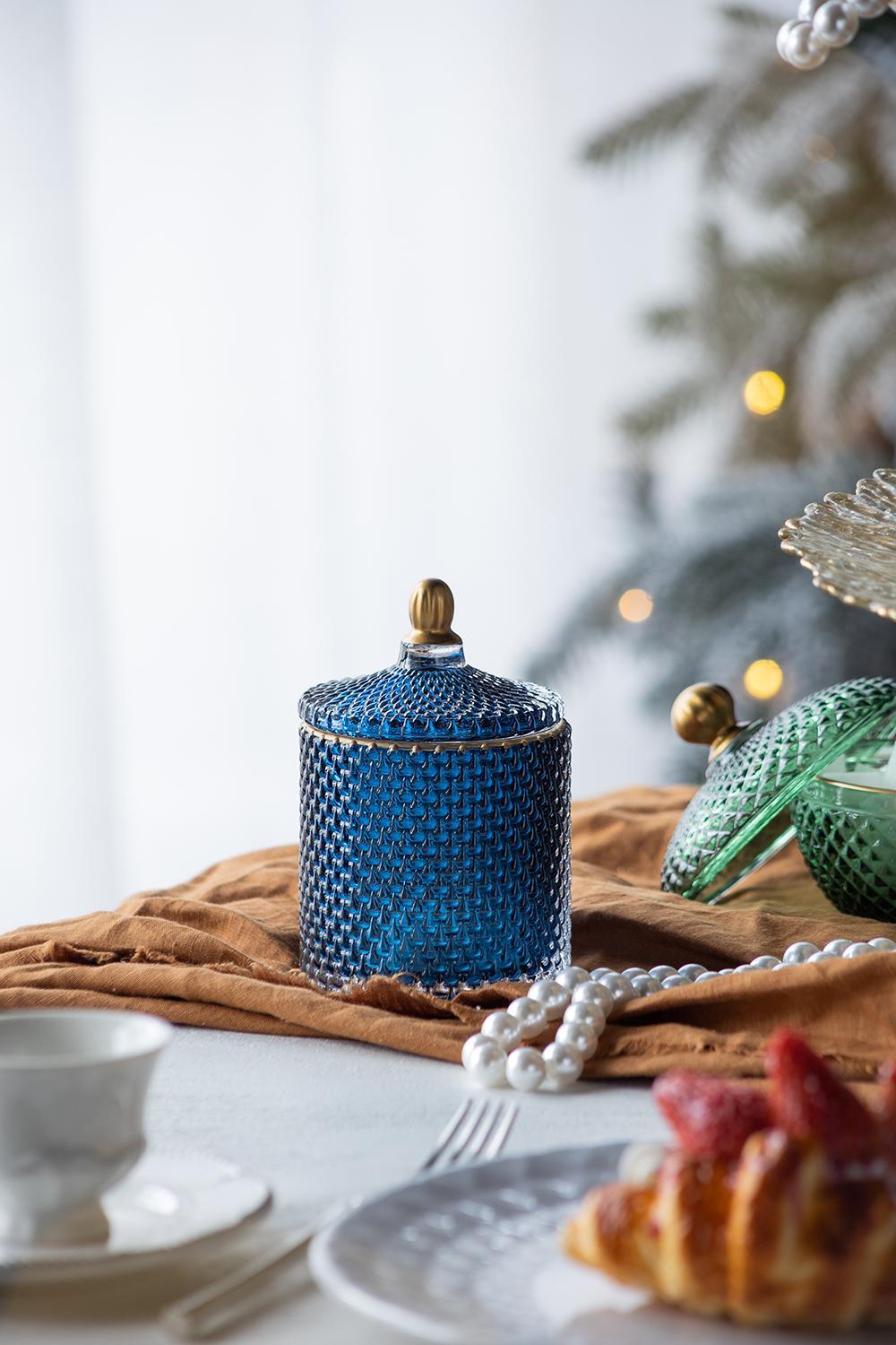 Glass Candy Jar With Lid, Christmas Candy Jar Containers (Set of 2) - Gold / Blue