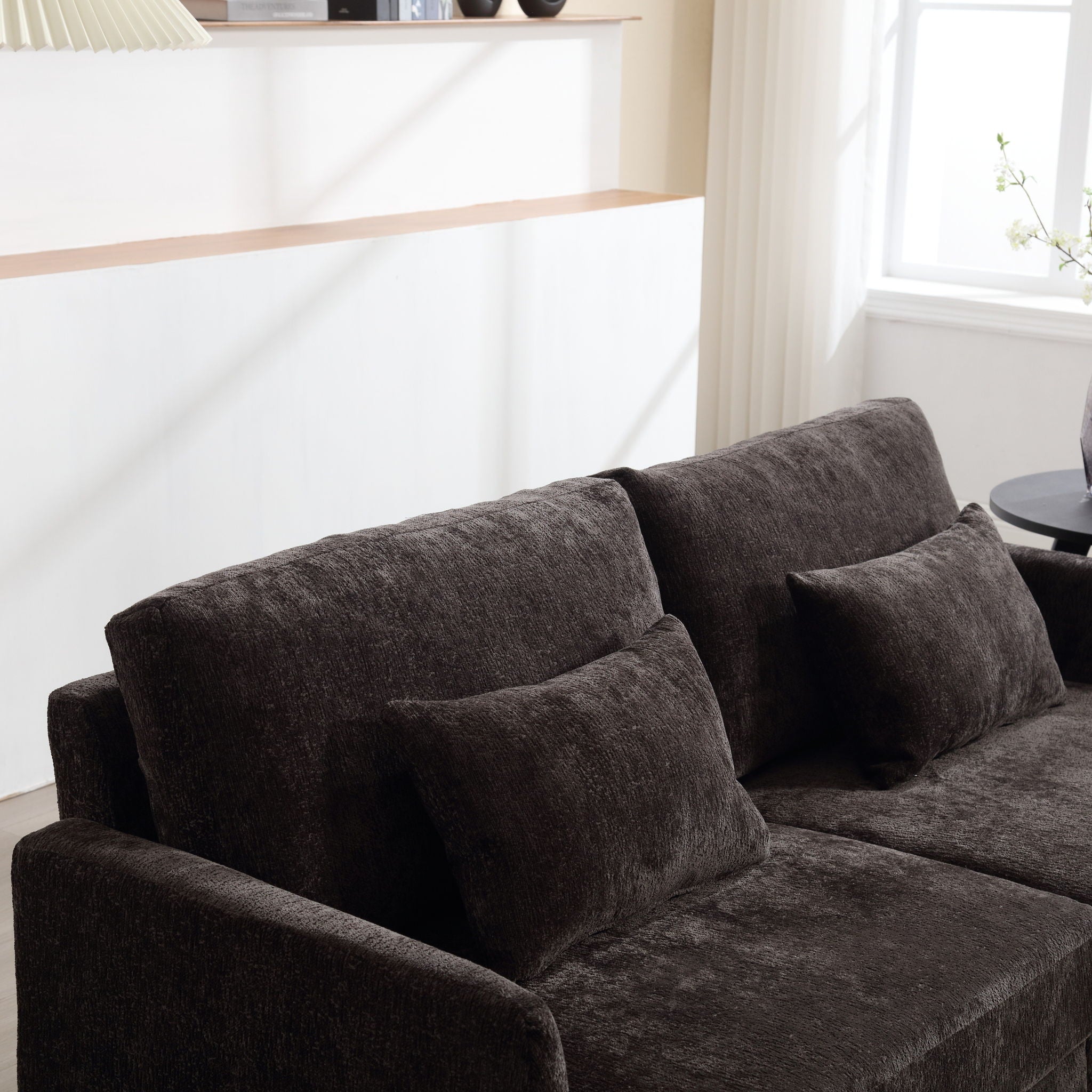Mid Century Modern Chenille Fabric Loveseat Sofa, 2 Seat Upholstered Couch