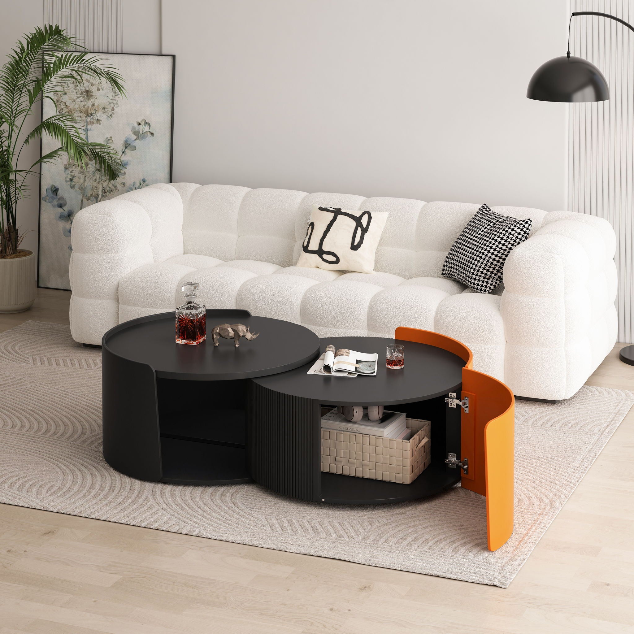 Modern Round Nesting Coffee Table With Extendable Sliding Top