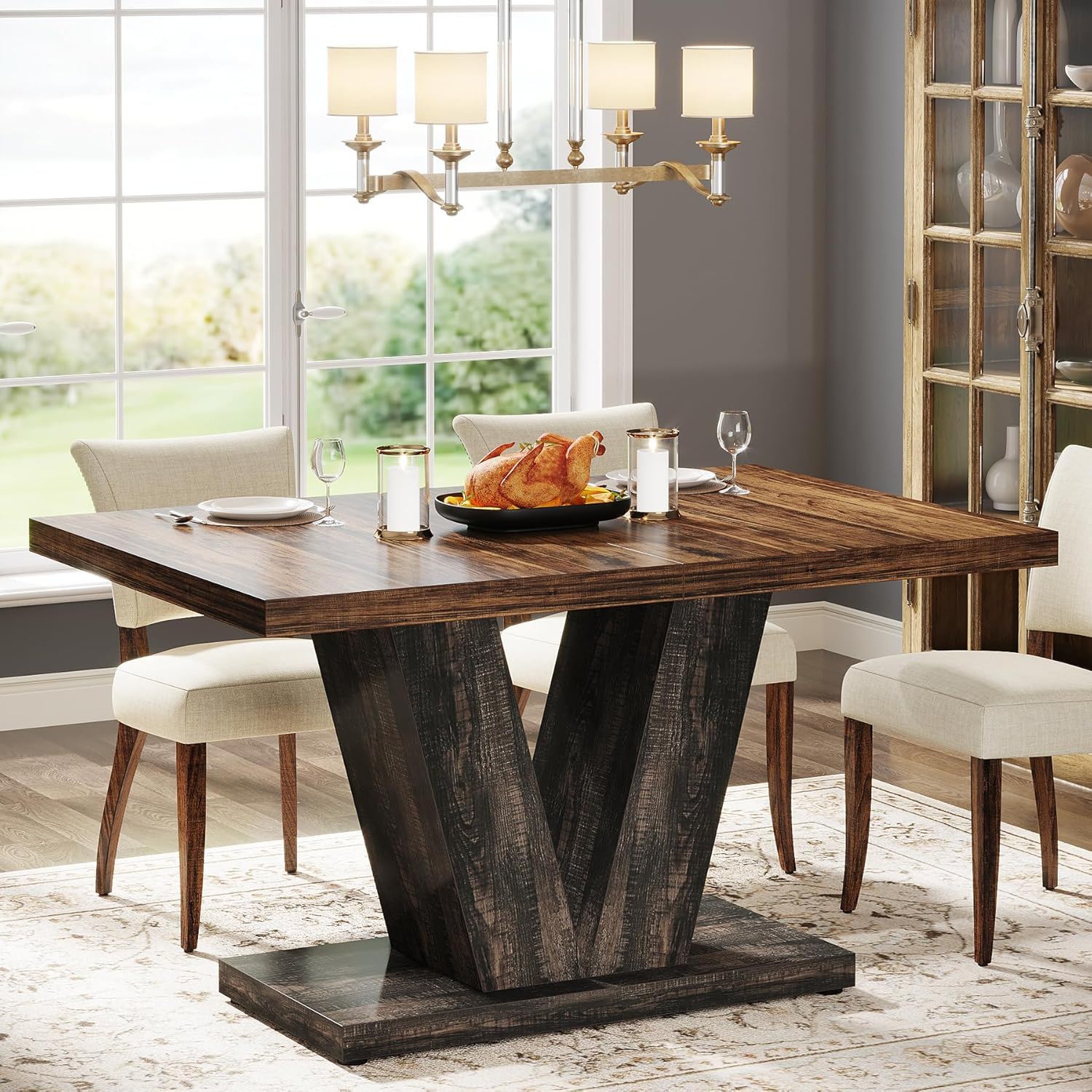 Dining Table With Pedestal Base For 4 - 6 People