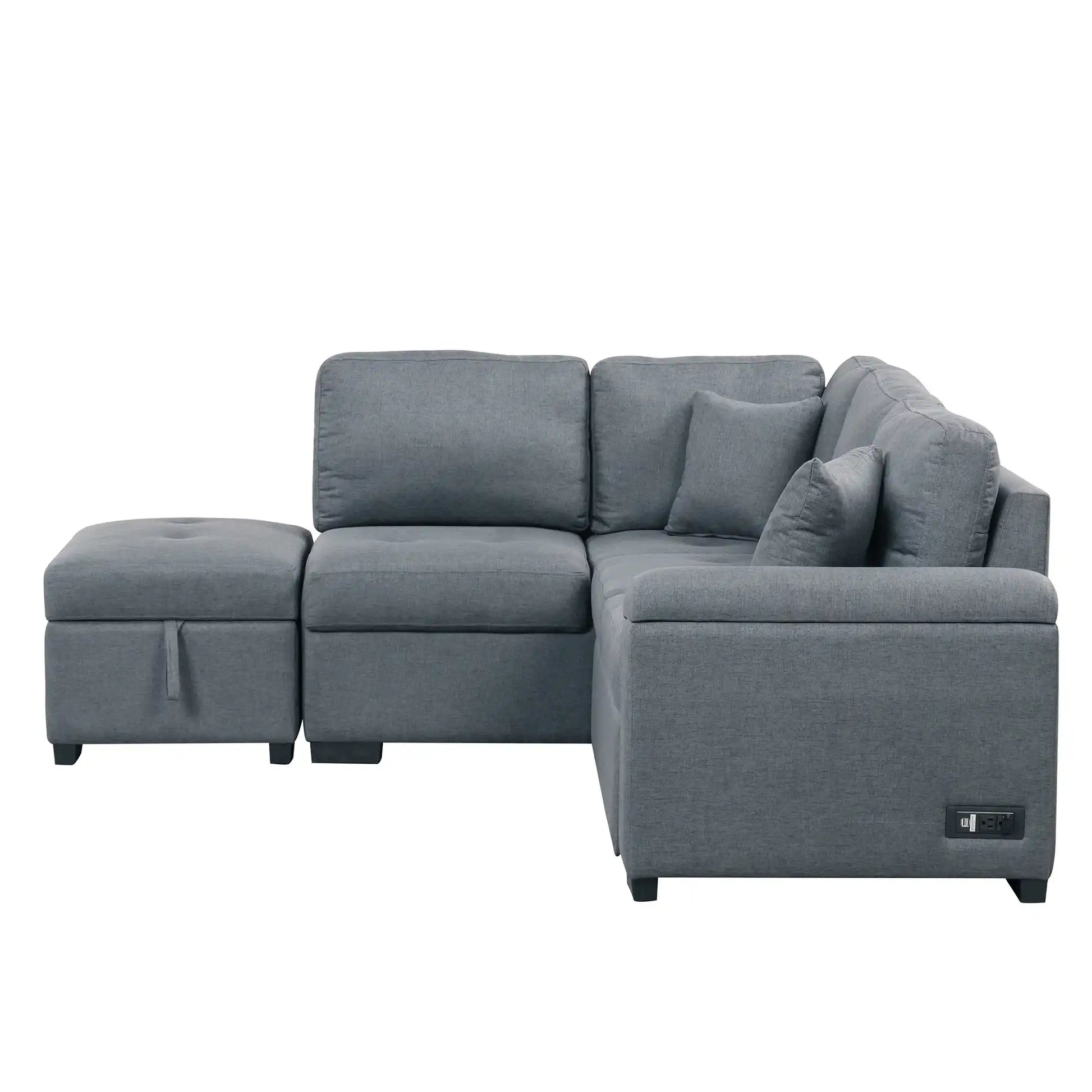 Sleeper Sectional Sofa, L-Shape Corner Couch Sofa-Bed with Storage Ottoman - Best Buy Furniture