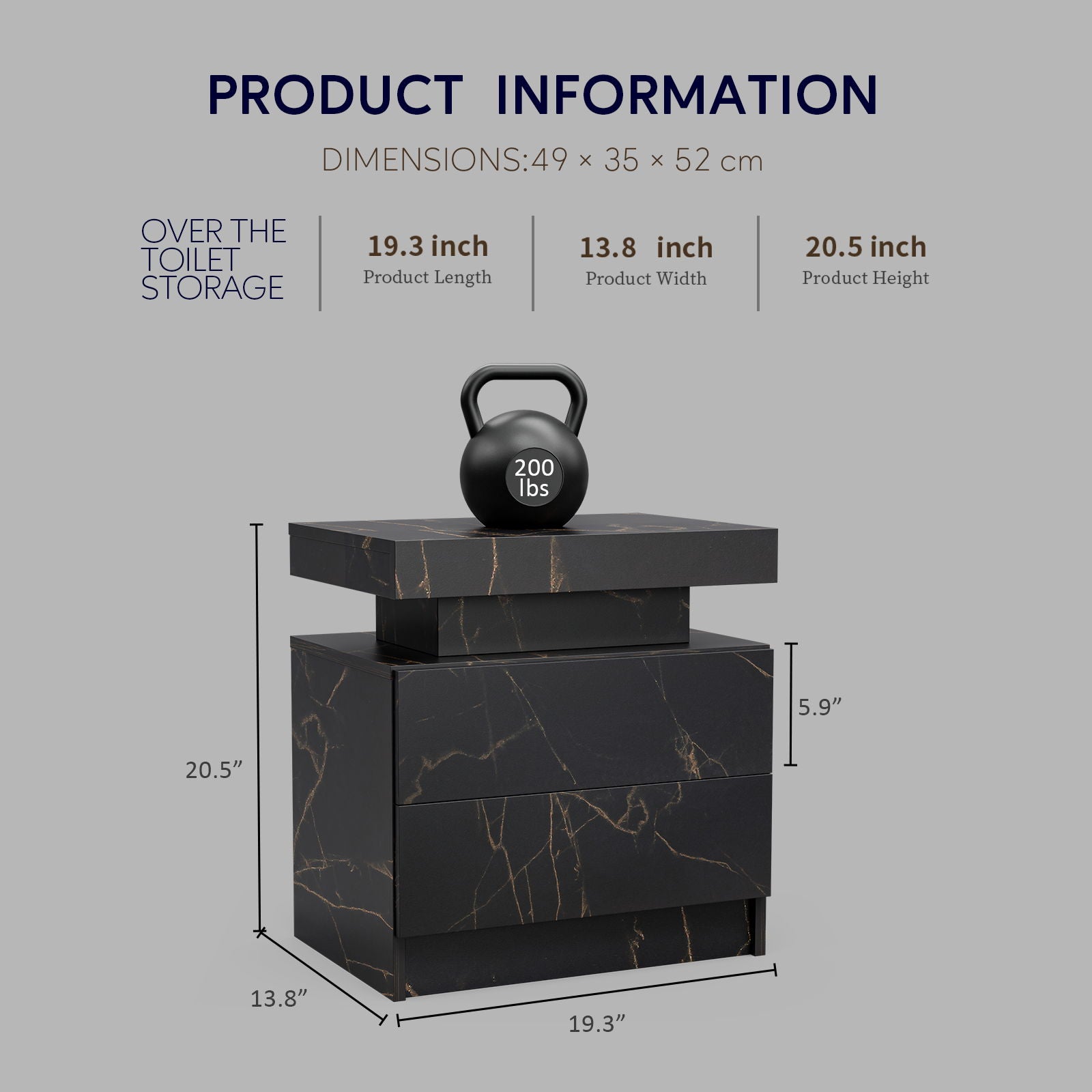 Nightstand LED, Bedside Table Cabinet With 2 Drawers For Bedroom - Best Buy Furniture